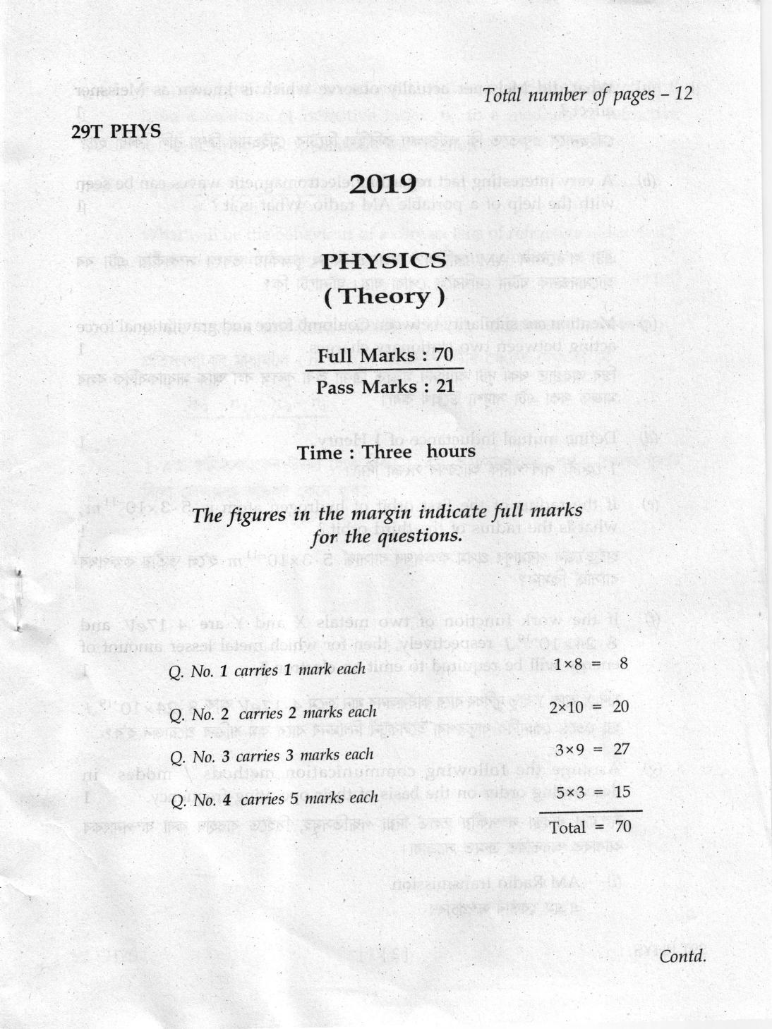 AHSEC Class 12 Physics 2019 Question Papers - Page 1