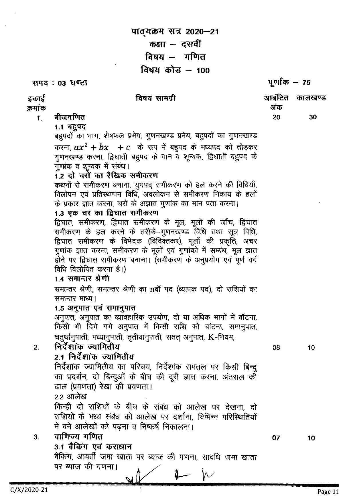 CGBSE Class 10th Syllabus 2021-2022 - Mathematics - Page 2