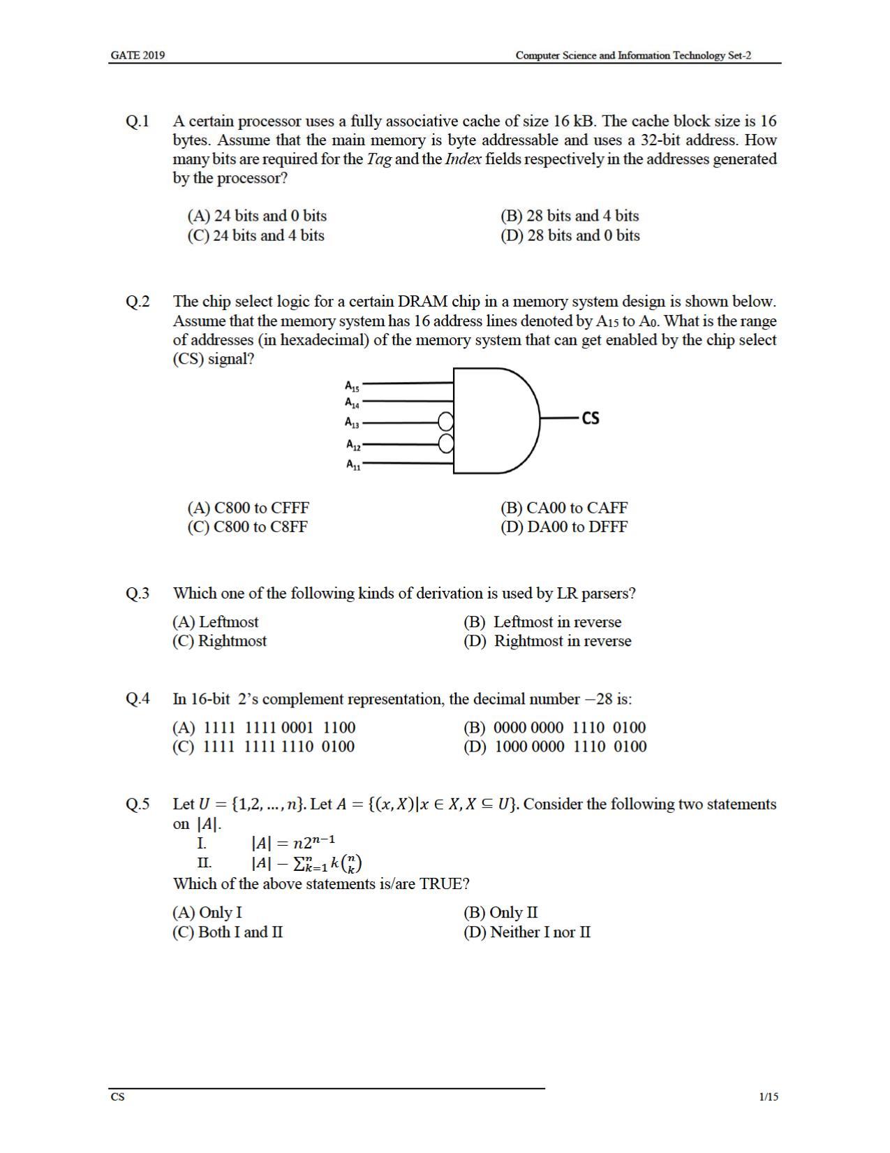 GATE 2019 Computer Science and Information Technology (CS) Question Paper - Page 4