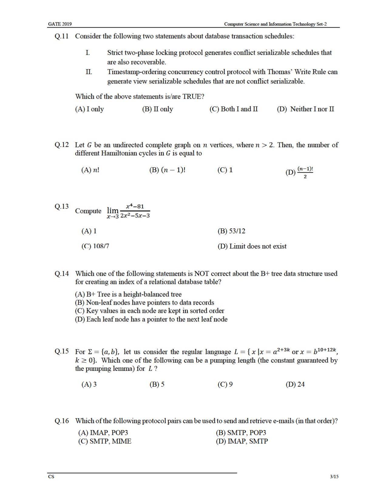 GATE 2019 Computer Science and Information Technology (CS) Question Paper - Page 6