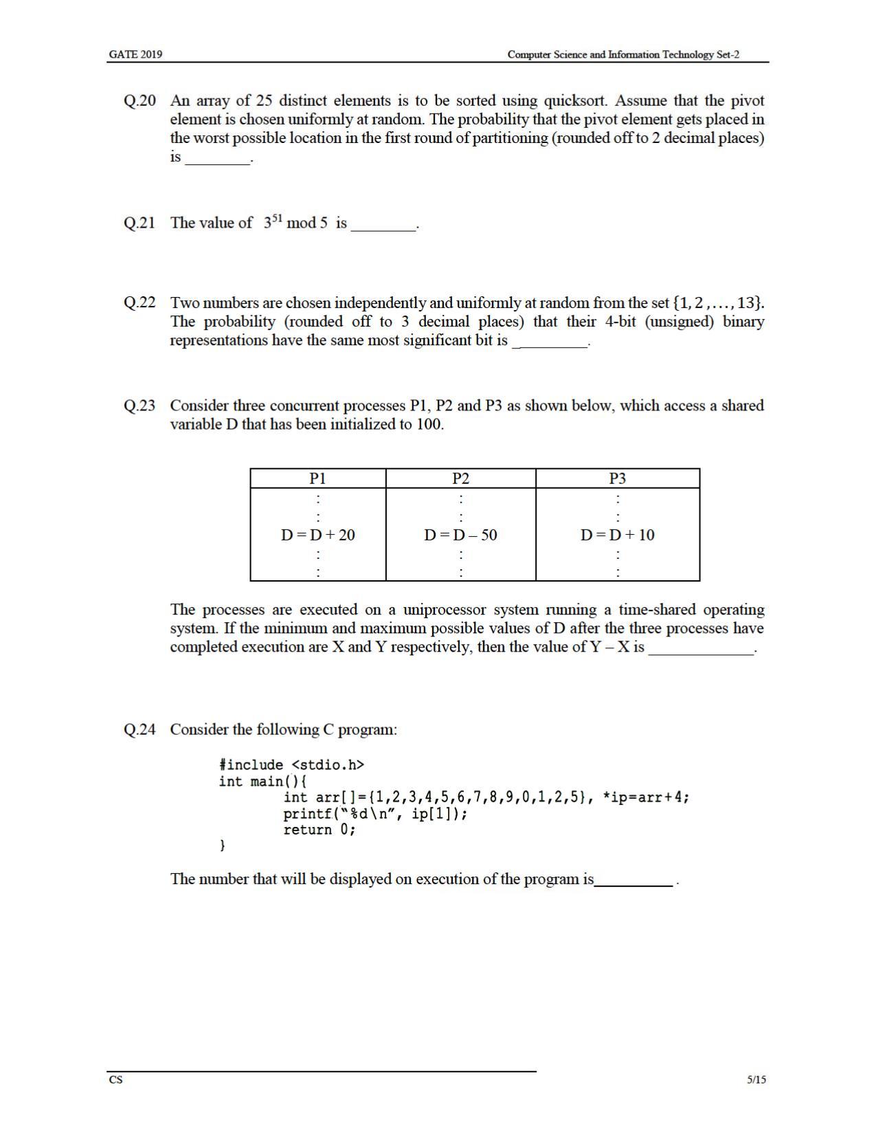 GATE 2019 Computer Science and Information Technology (CS) Question Paper - Page 8