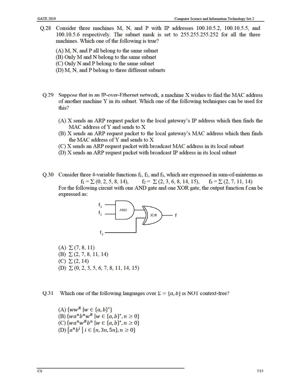 GATE 2019 Computer Science and Information Technology (CS) Question Paper - Page 10