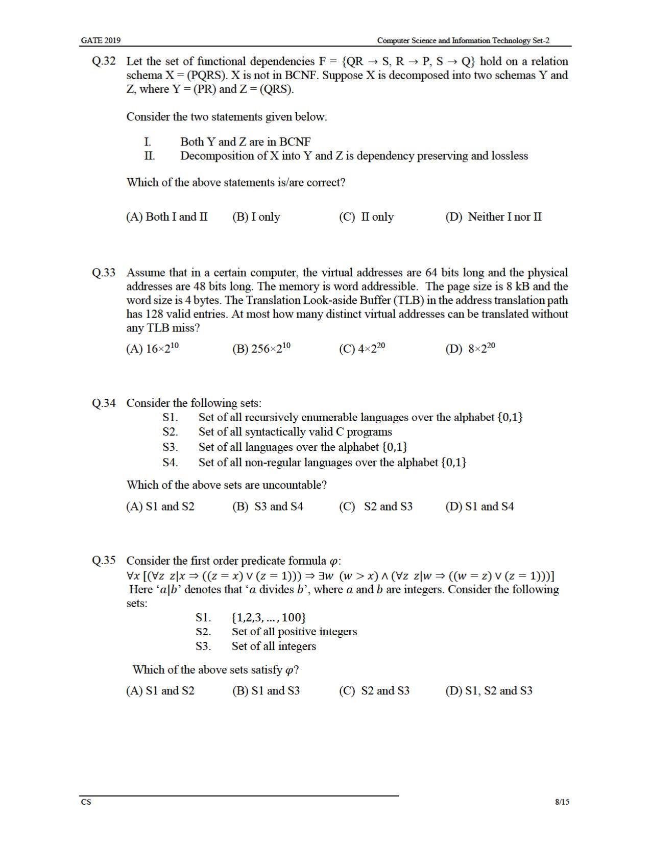 GATE 2019 Computer Science and Information Technology (CS) Question Paper - Page 11