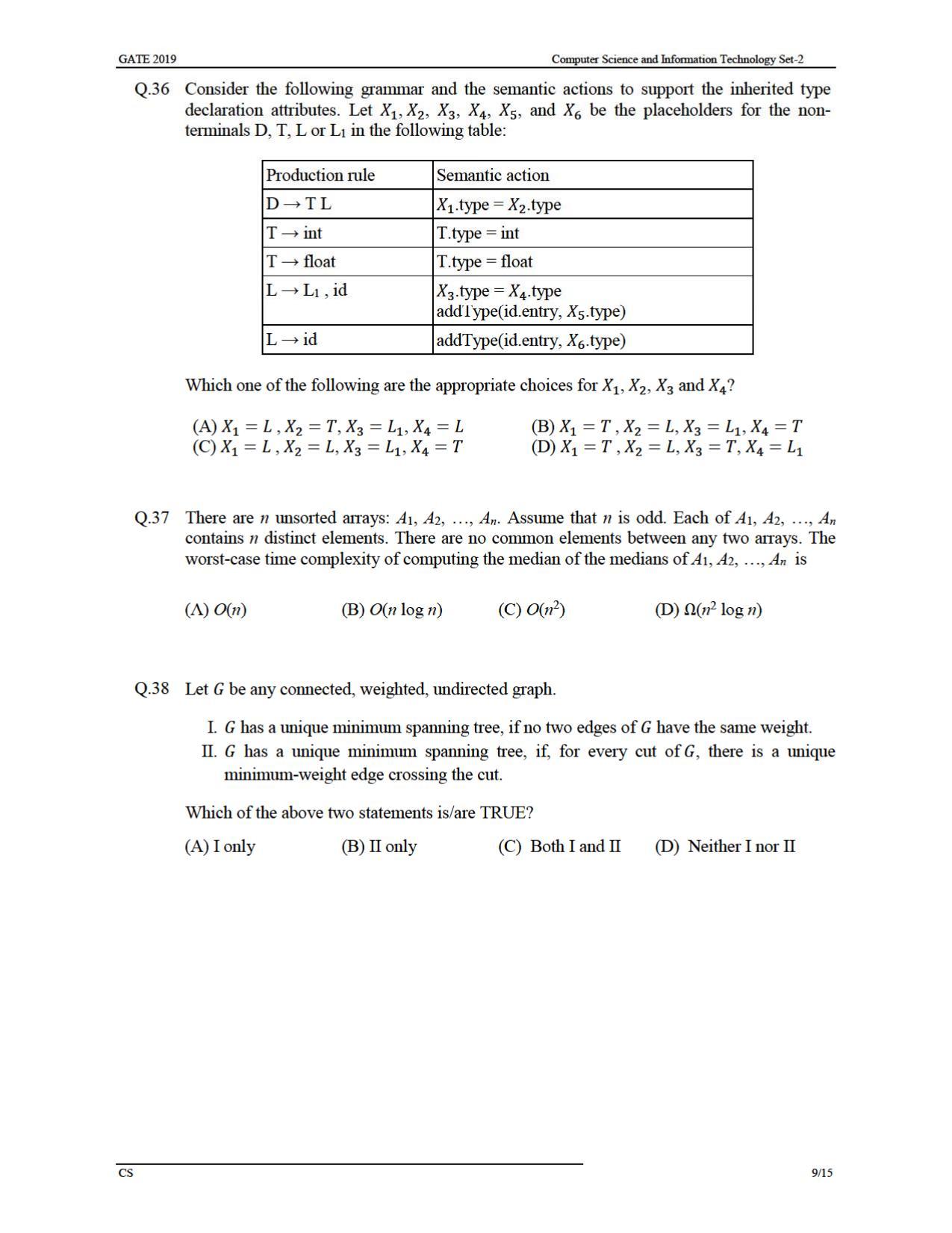 GATE 2019 Computer Science and Information Technology (CS) Question Paper - Page 12