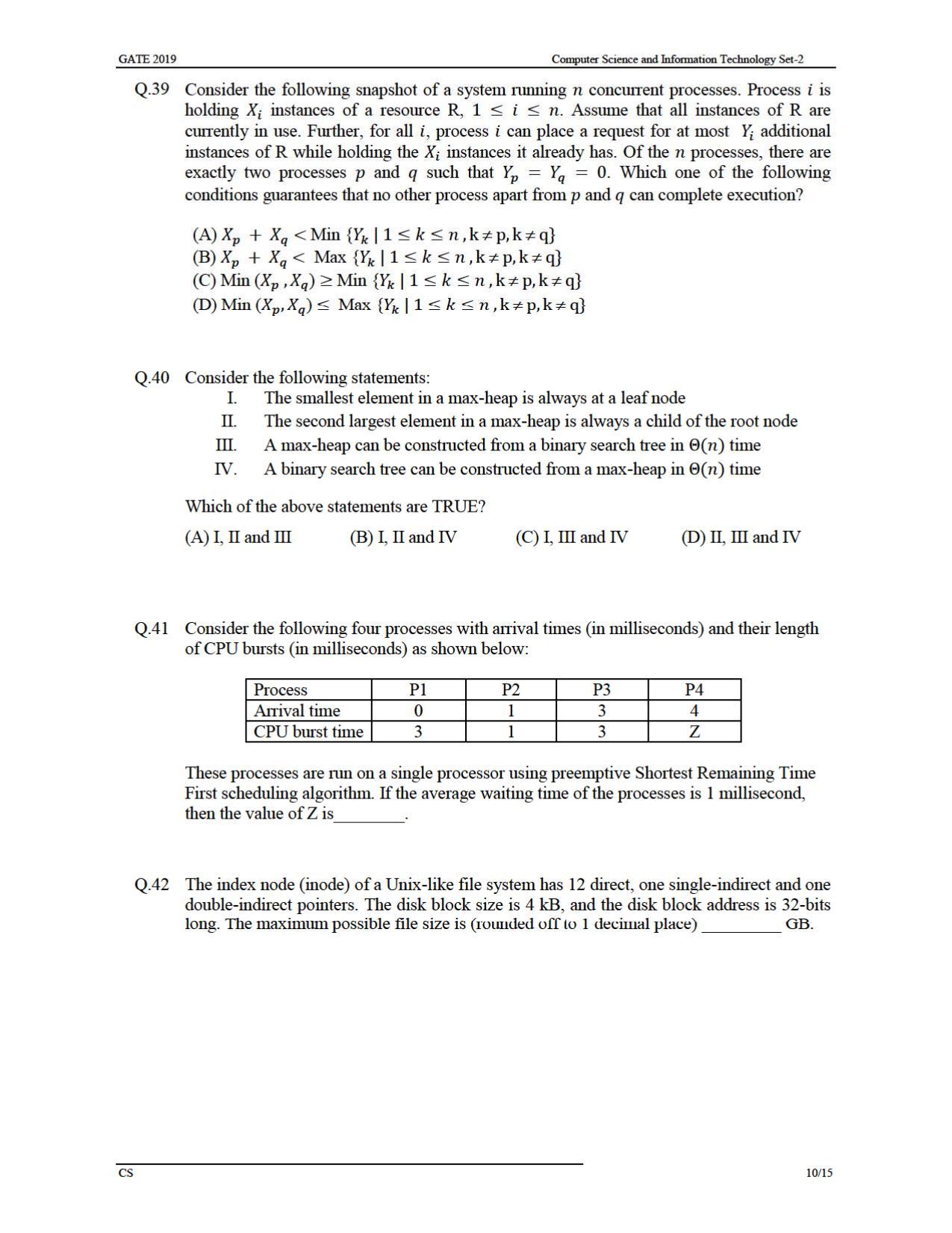 GATE 2019 Computer Science and Information Technology (CS) Question Paper - Page 13