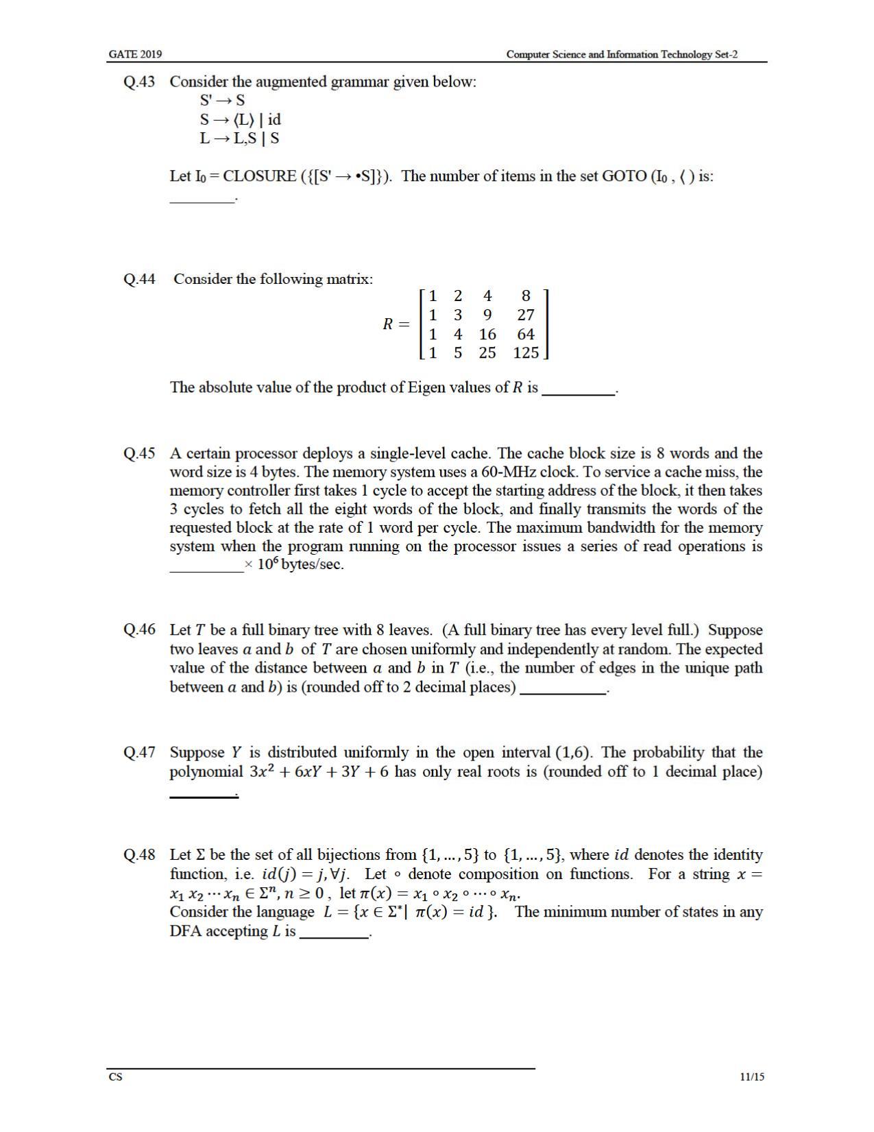 GATE 2019 Computer Science and Information Technology (CS) Question Paper - Page 14