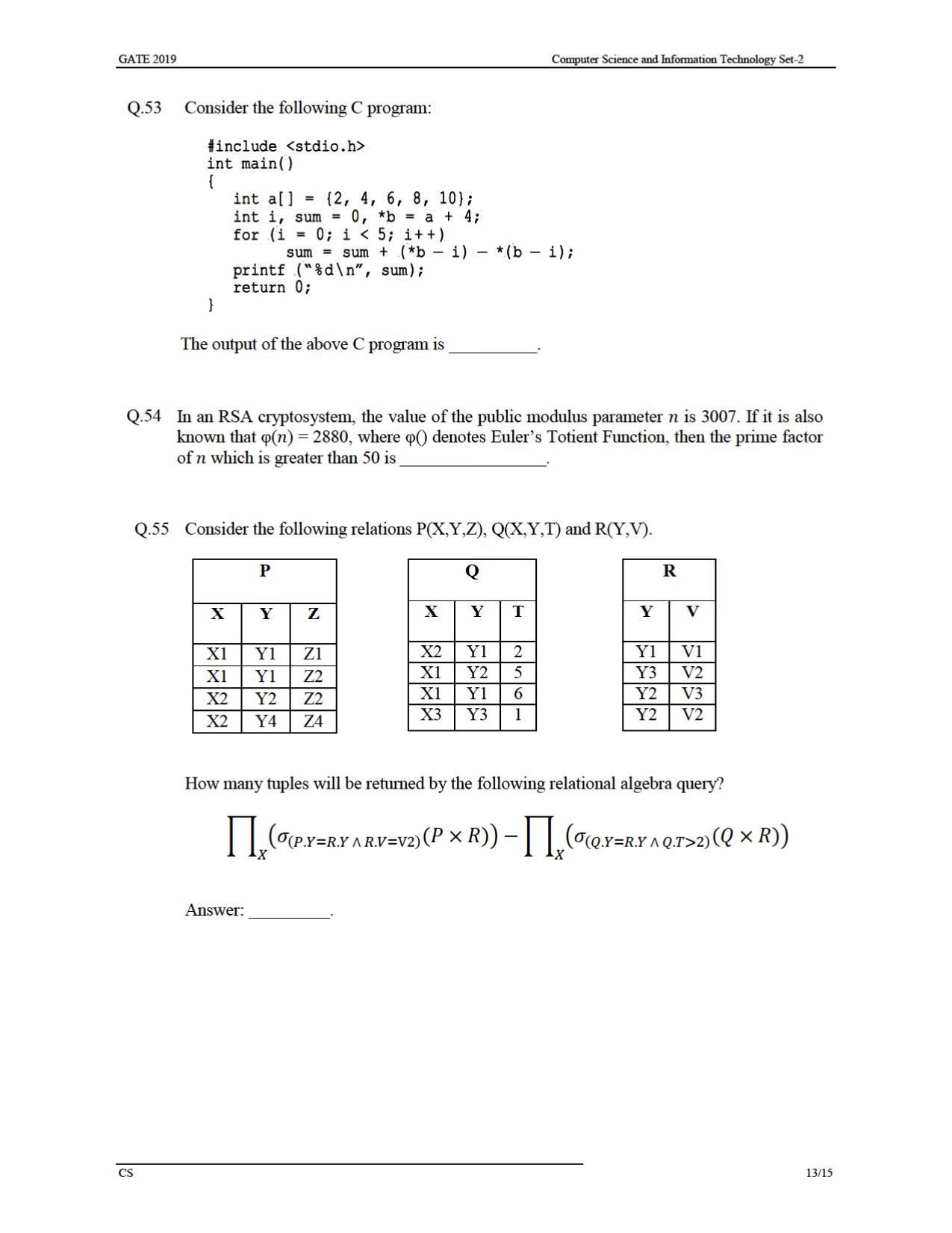 GATE 2019 Computer Science and Information Technology (CS) Question Paper - Page 16