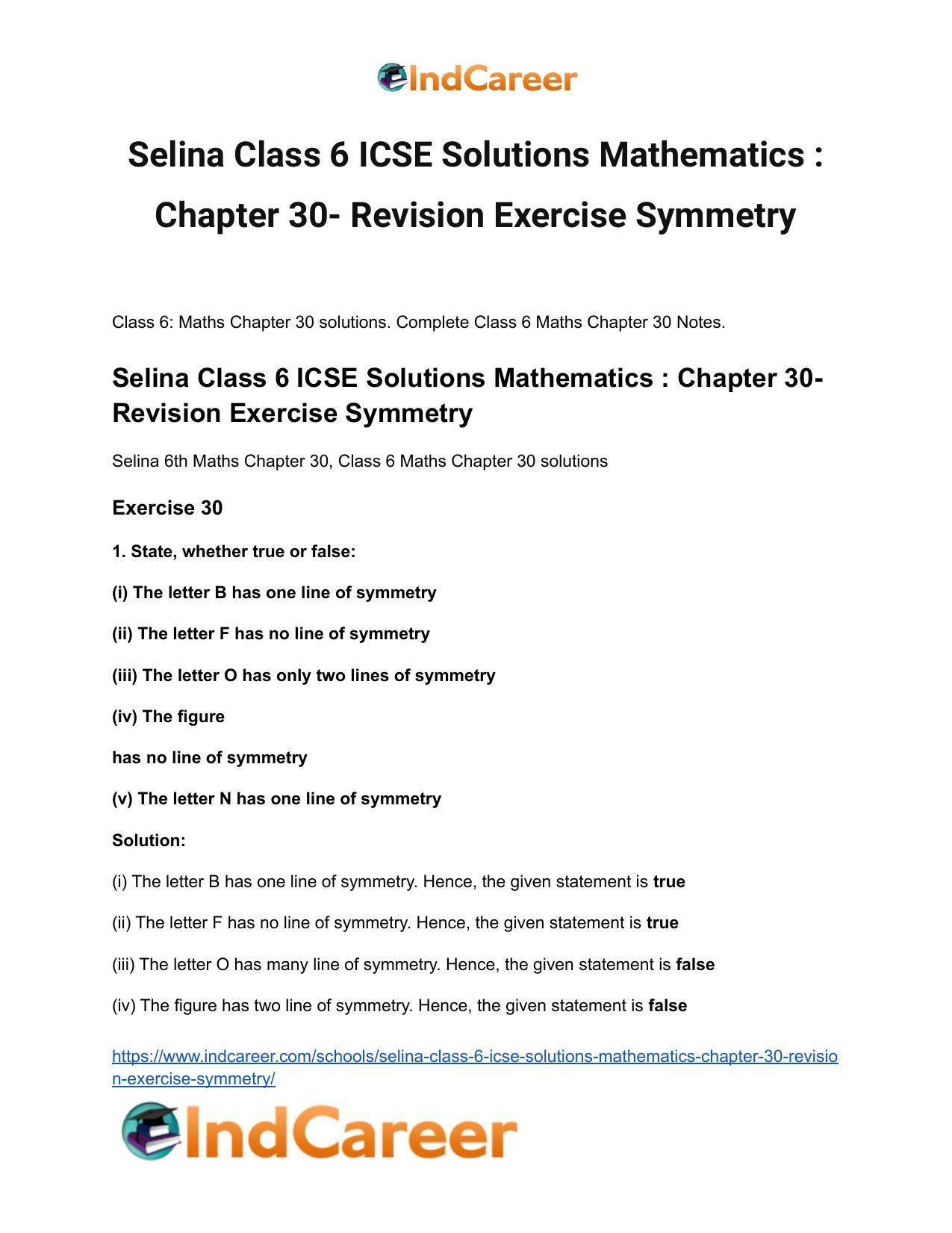 Selina Class 6 ICSE Solutions Mathematics : Chapter 30- Revision Exercise Symmetry - Page 2