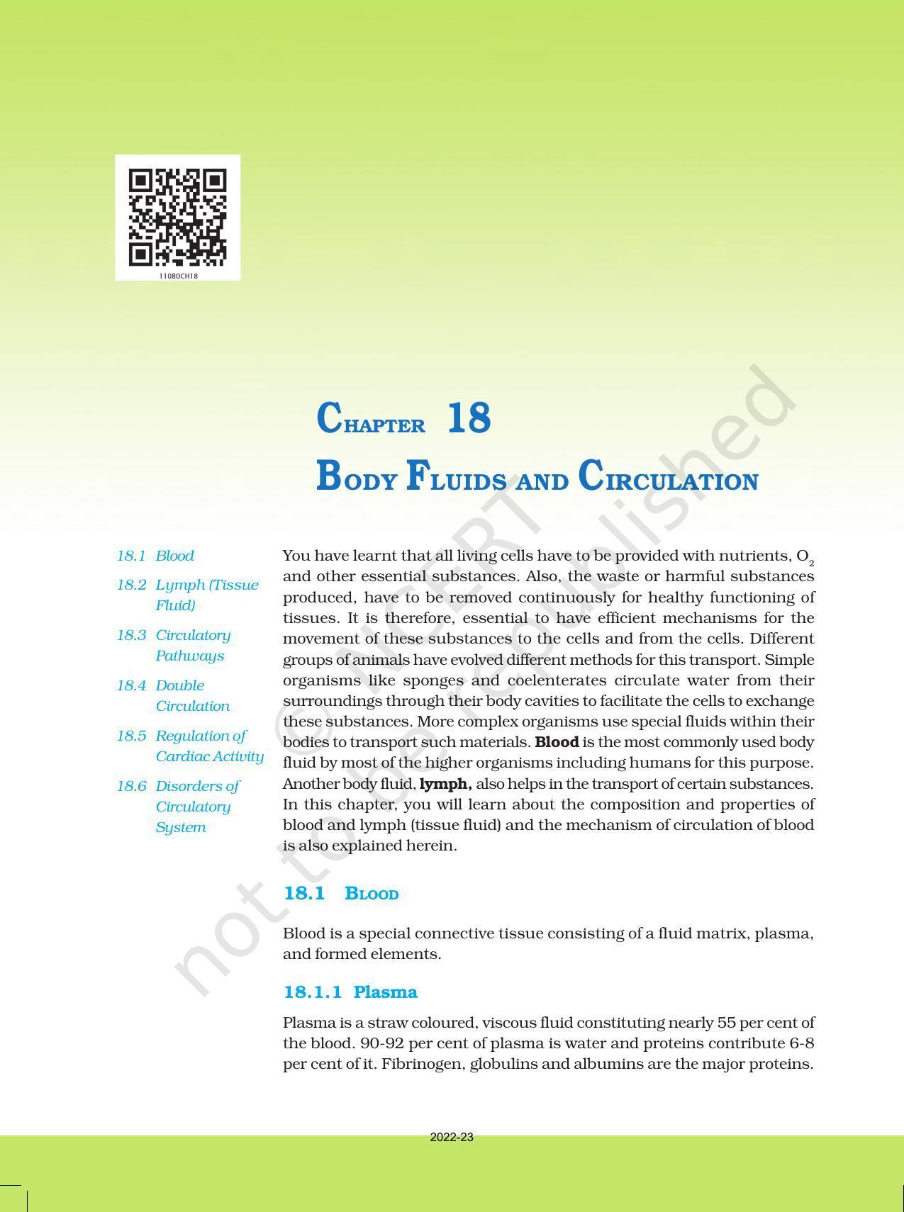 NCERT Book for Class 11 Biology Chapter 18 Body Fluids and Circulation - Page 1