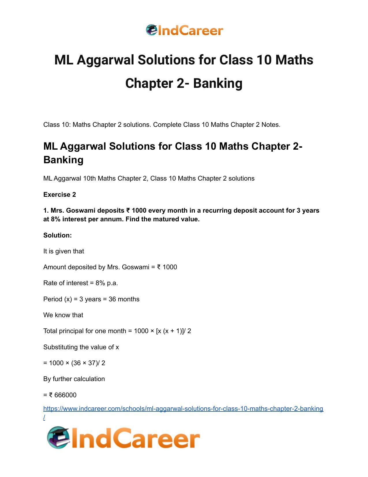 ML Aggarwal Solutions for Class 10 Maths Chapter 2- Banking - Page 2