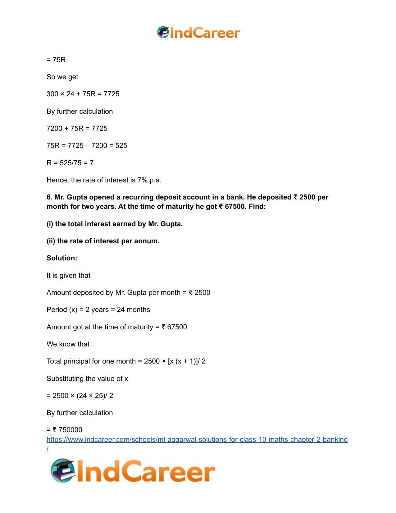 ML Aggarwal Solutions for Class 10 Maths Chapter 2- Banking - Page 7
