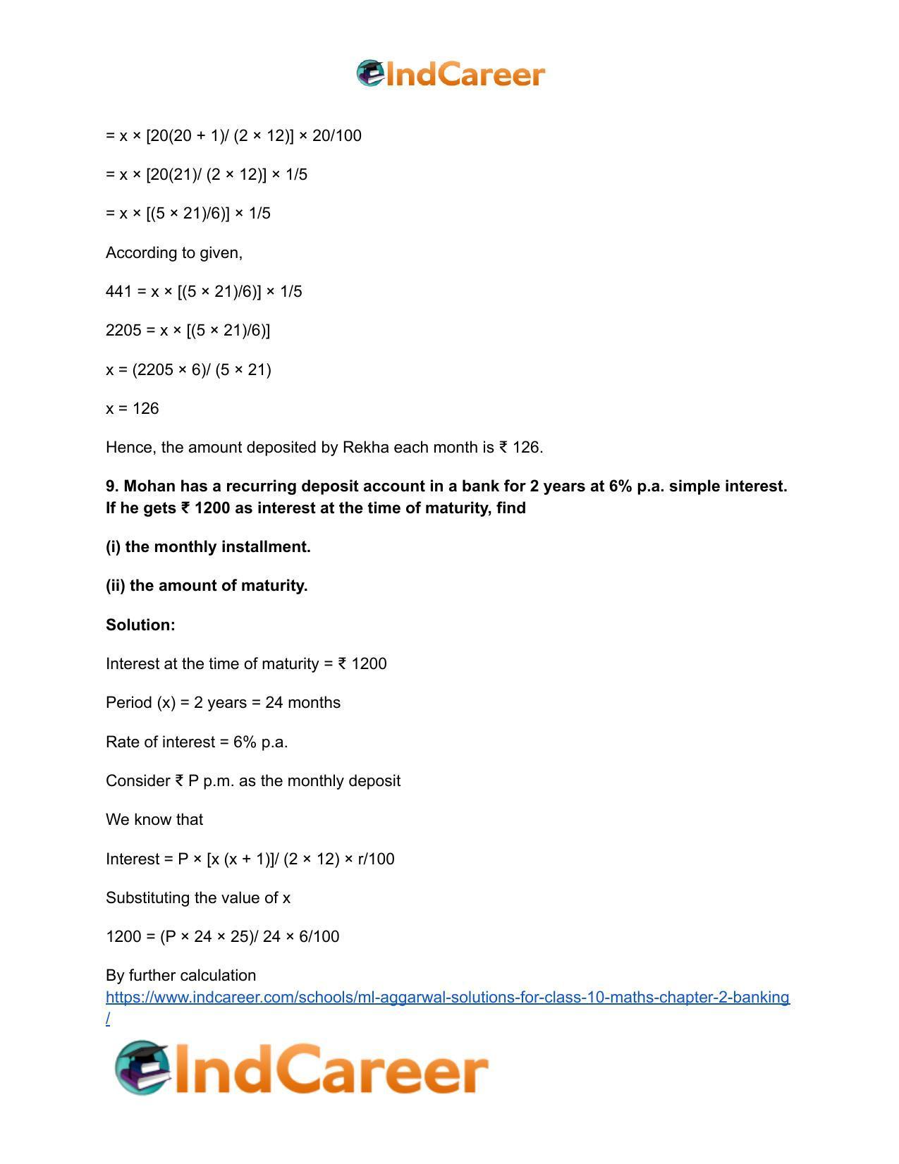 ML Aggarwal Solutions for Class 10 Maths Chapter 2- Banking - Page 10