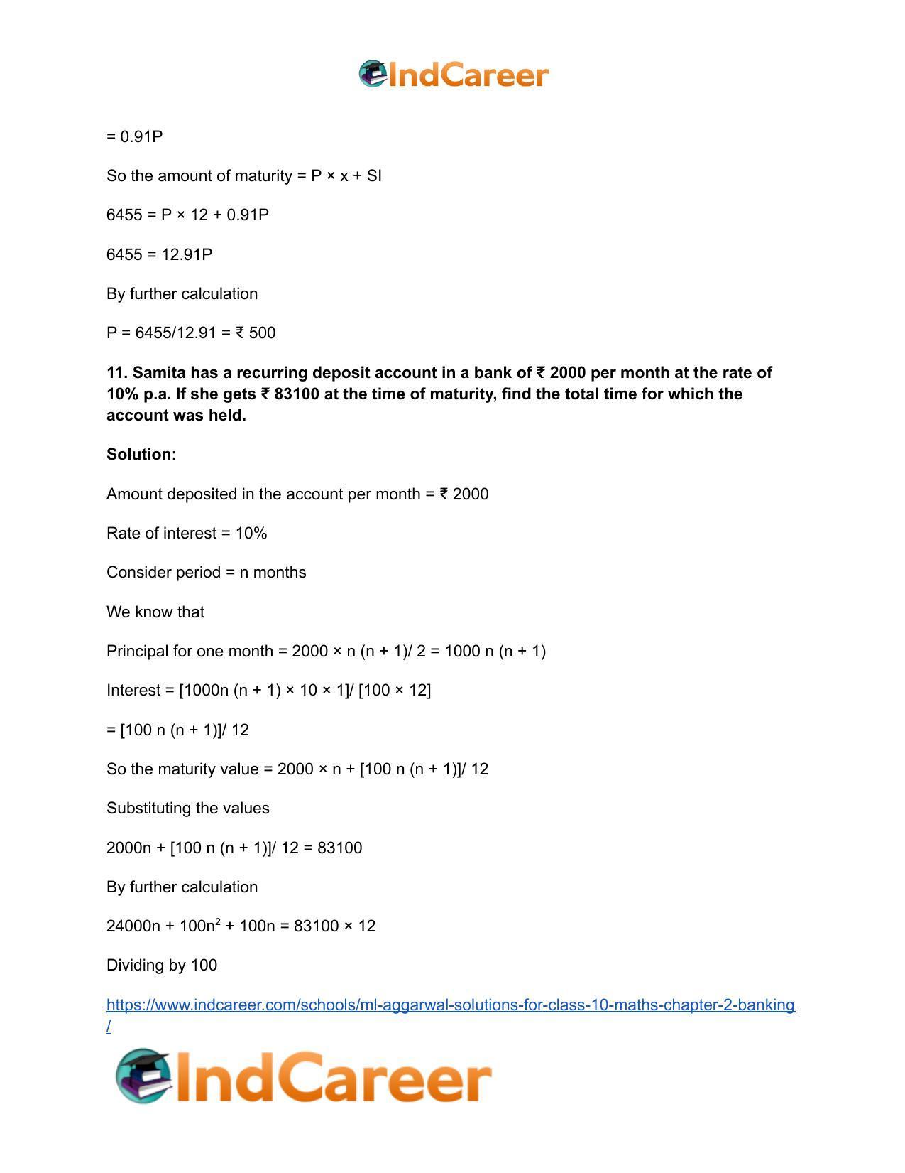 ML Aggarwal Solutions for Class 10 Maths Chapter 2- Banking - Page 12