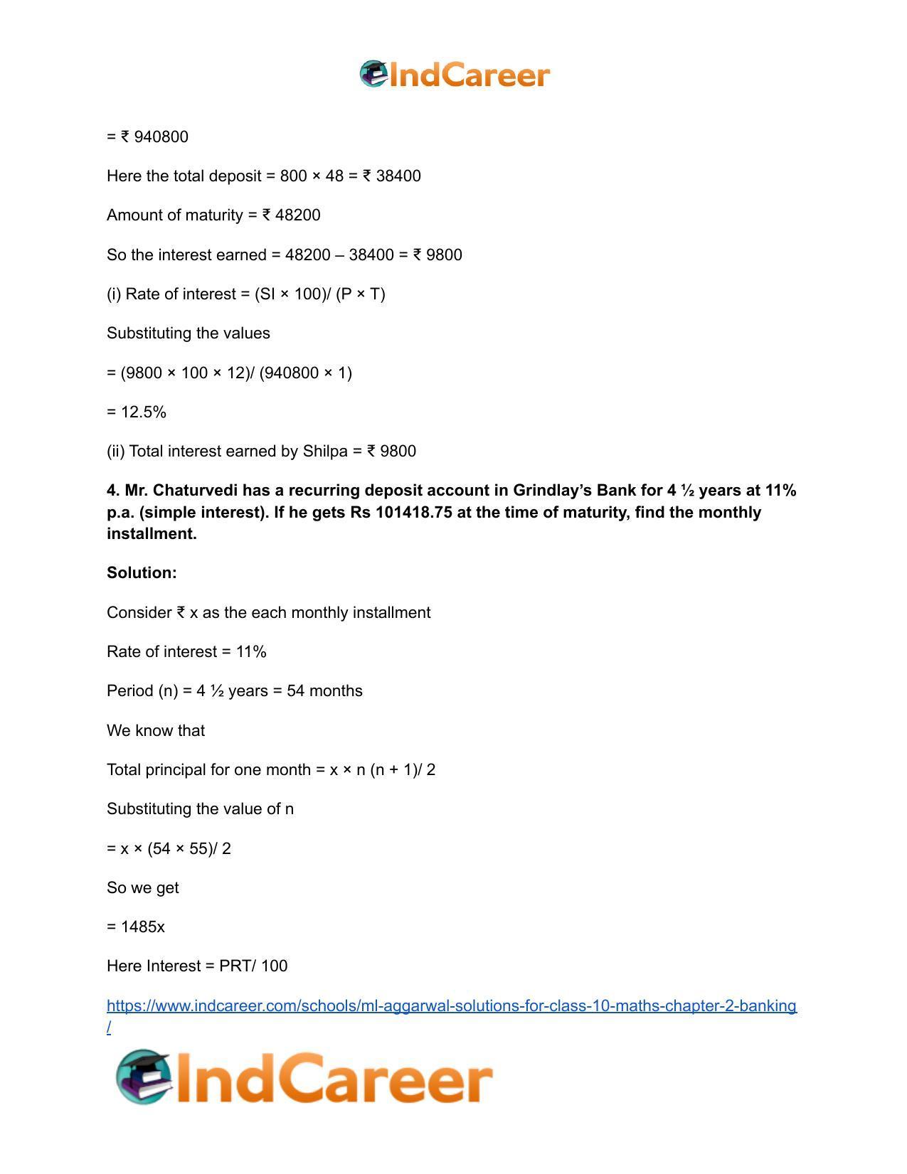 ML Aggarwal Solutions for Class 10 Maths Chapter 2- Banking - Page 17