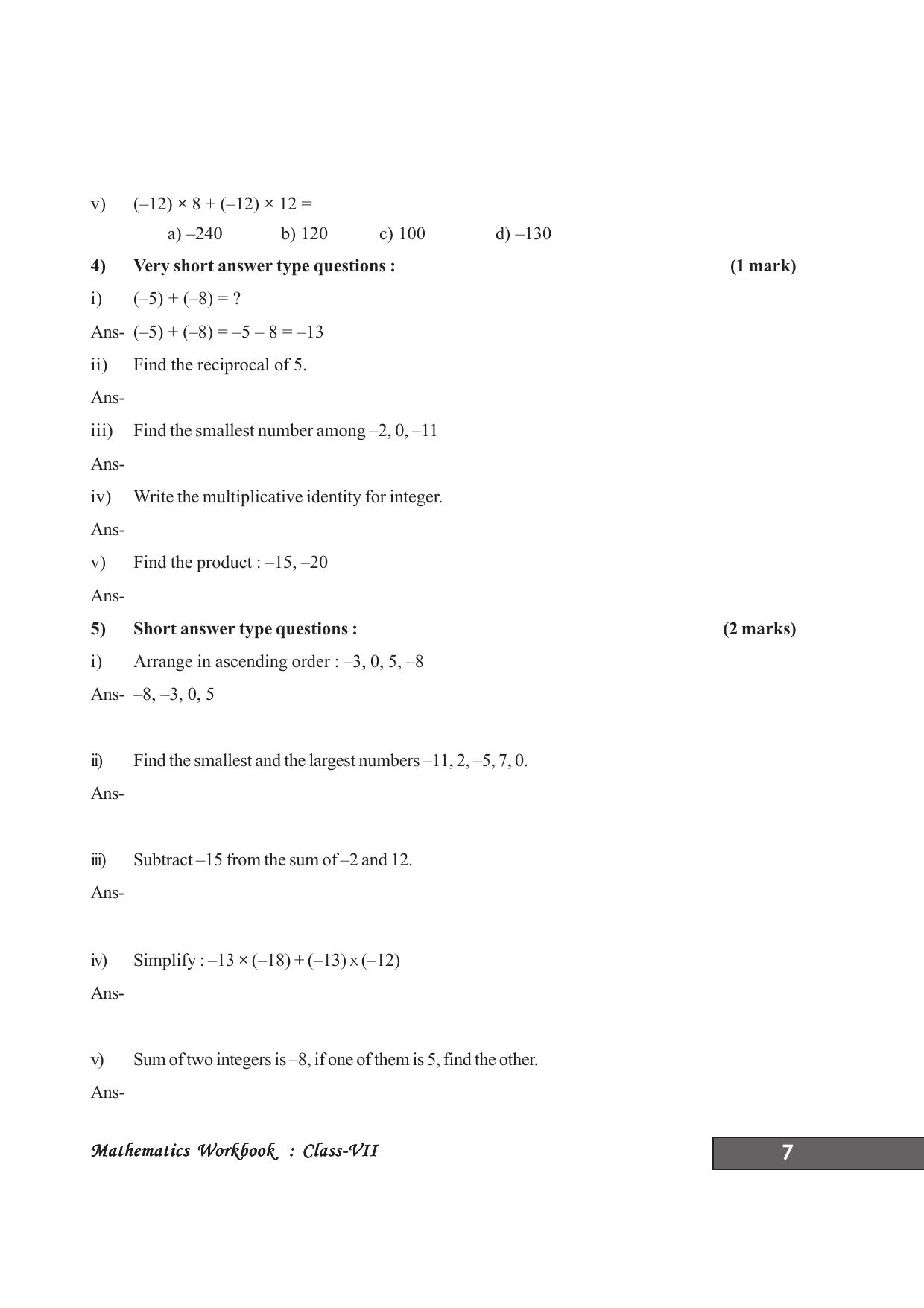Tripura Board Class 7 Math English Version Workbooks - Page 11