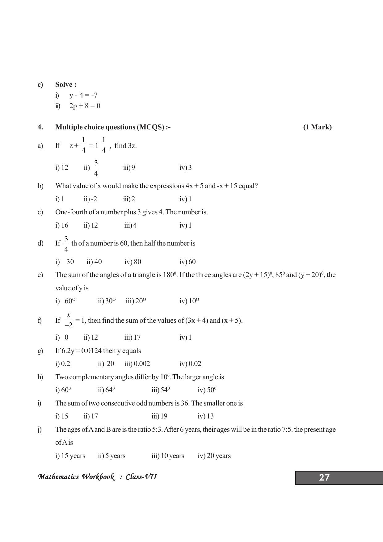 Tripura Board Class 7 Math English Version Workbooks - Page 31