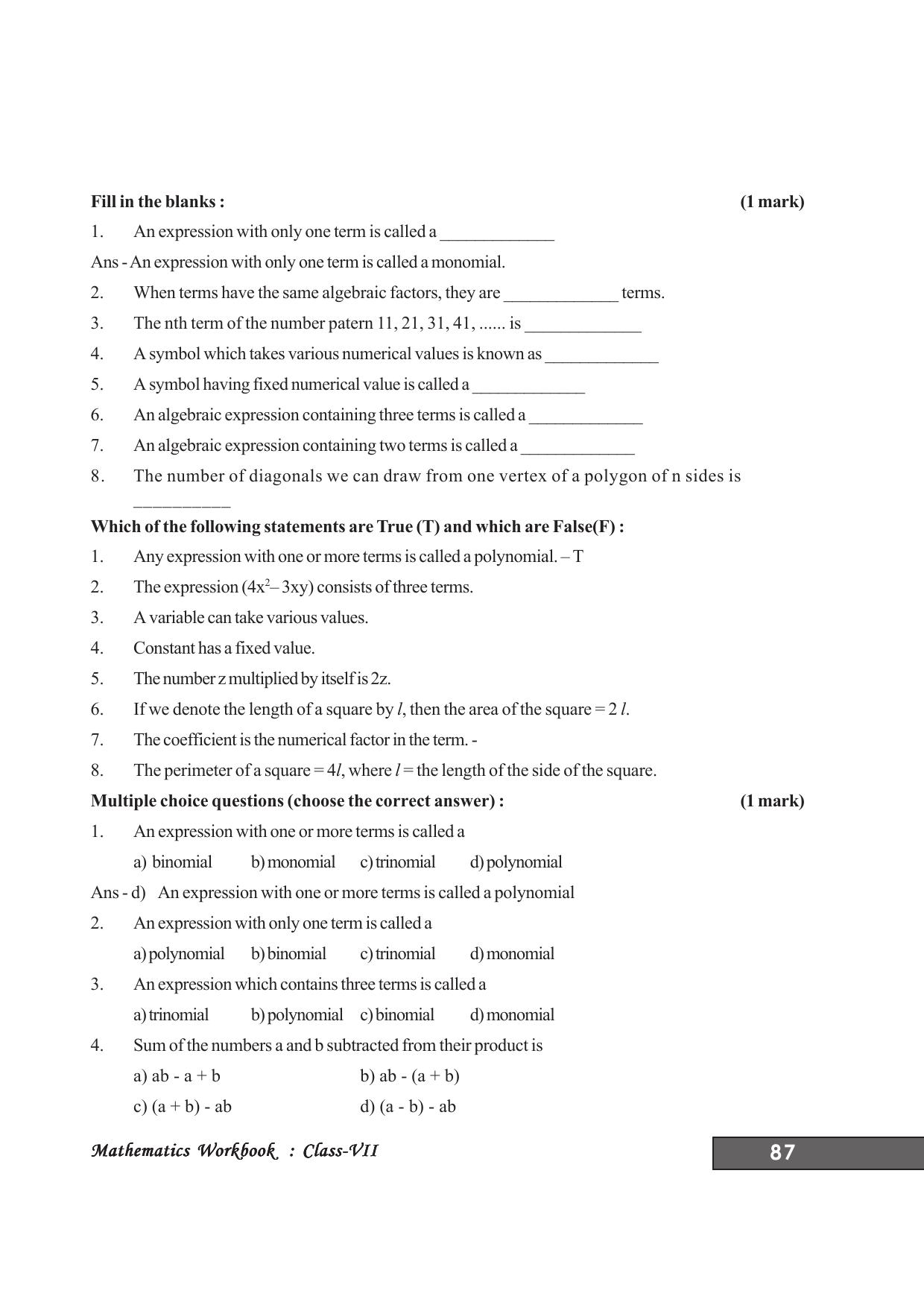 Tripura Board Class 7 Math English Version Workbooks - Page 91