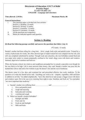 Edudel Class 7 English Sample Question Paper