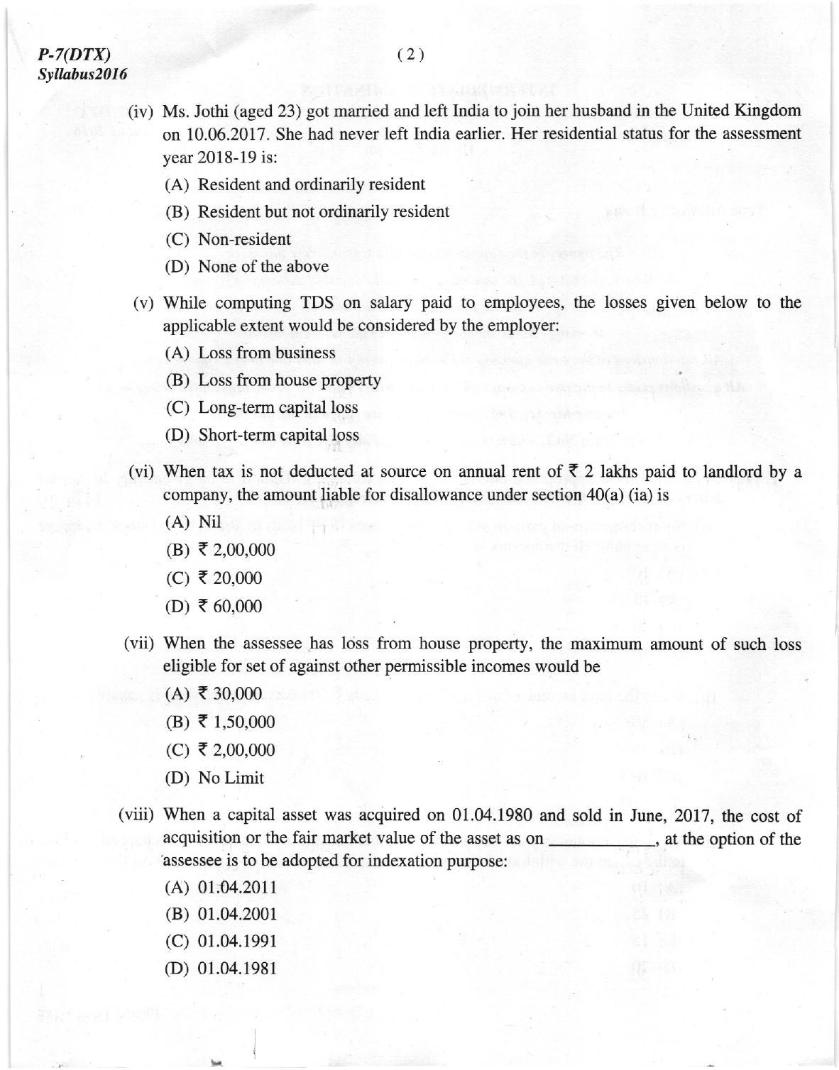 ICMAI Dec 2018 Direct Taxation Question Paper - Page 2