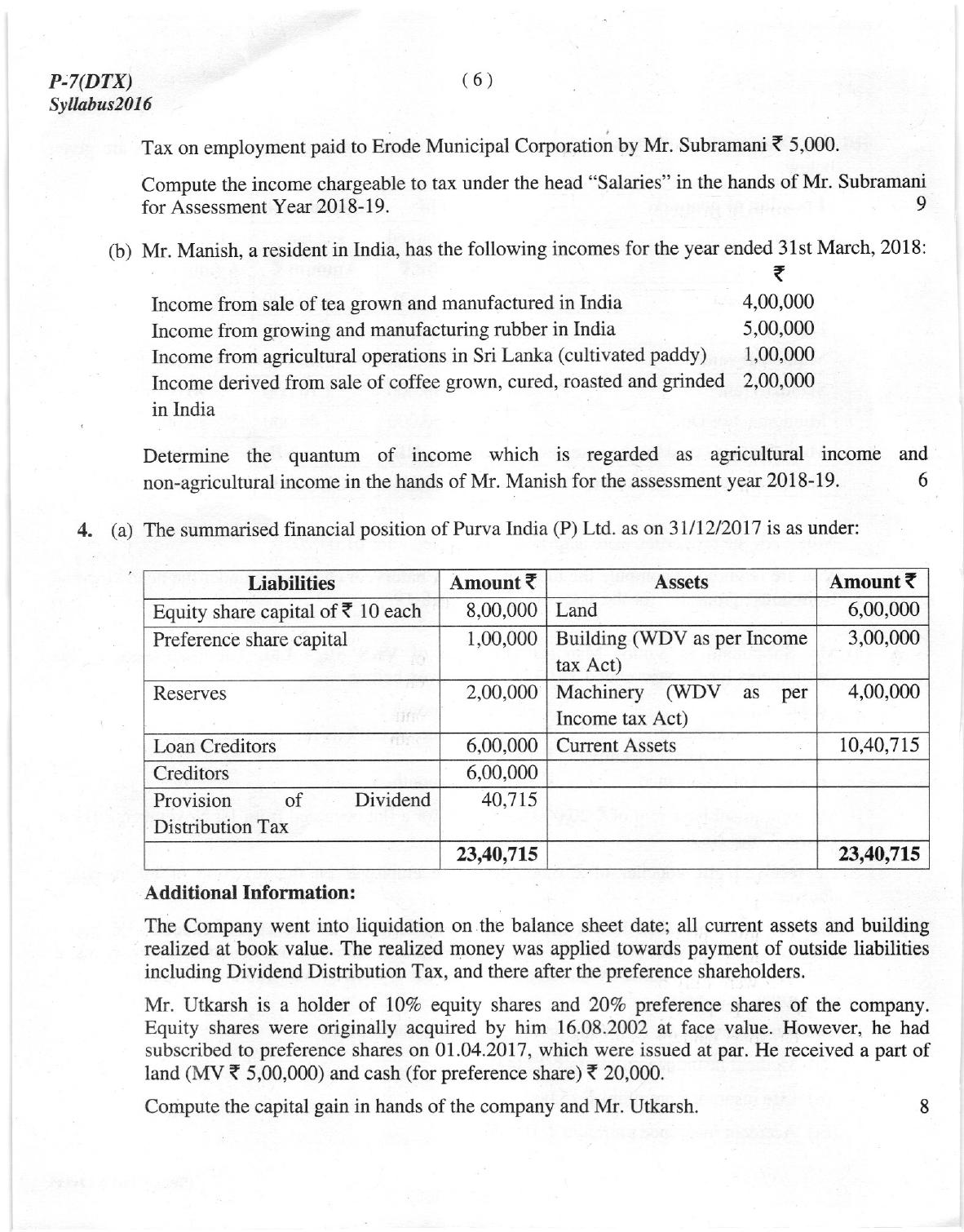 ICMAI Dec 2018 Direct Taxation Question Paper - Page 6