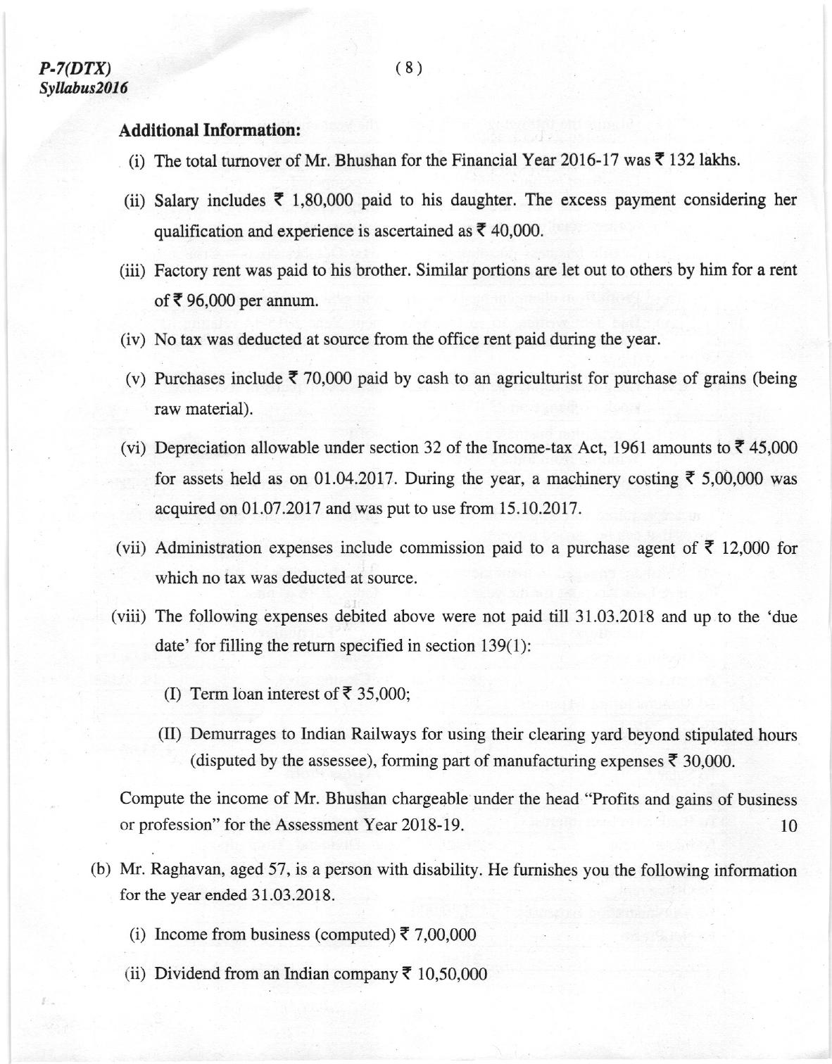 ICMAI Dec 2018 Direct Taxation Question Paper - Page 8