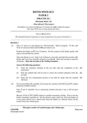 ISC Class 12 2020 Biotech Paper II Question Paper