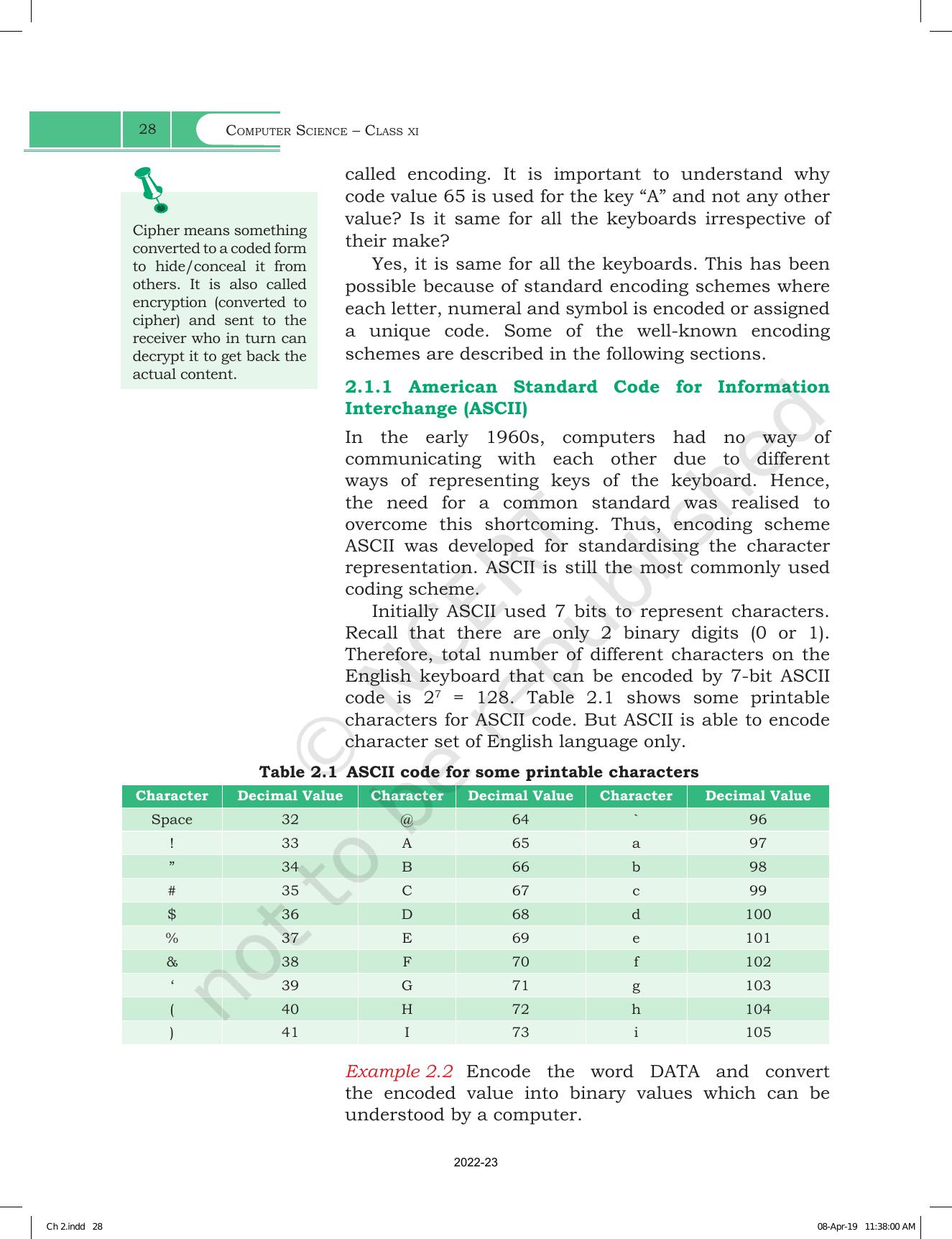 NCERT Book for Class 11 Computer Science Chapter 2 Encoding Schemes and Number System - Page 2