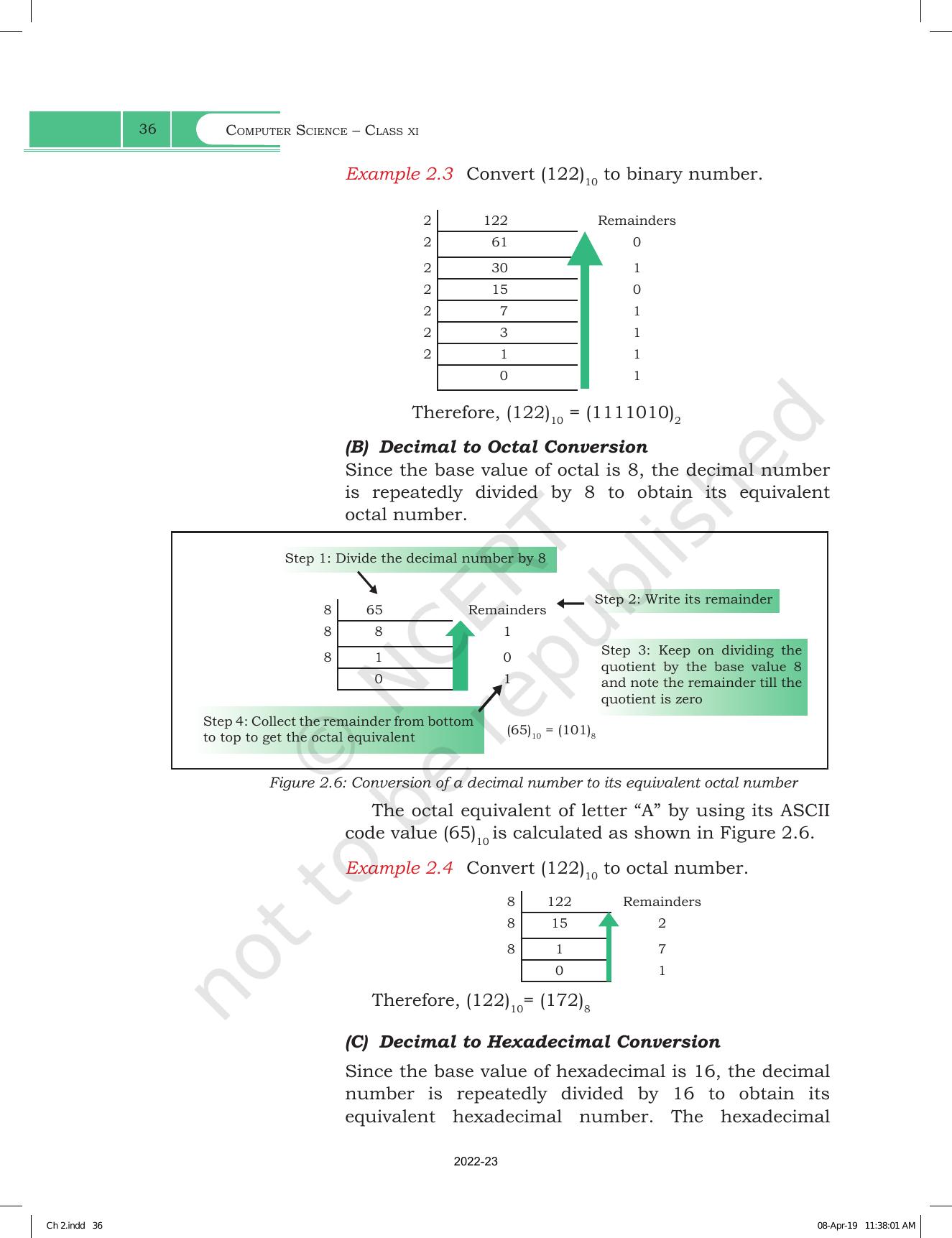 NCERT Book for Class 11 Computer Science Chapter 2 Encoding Schemes and Number System - Page 10