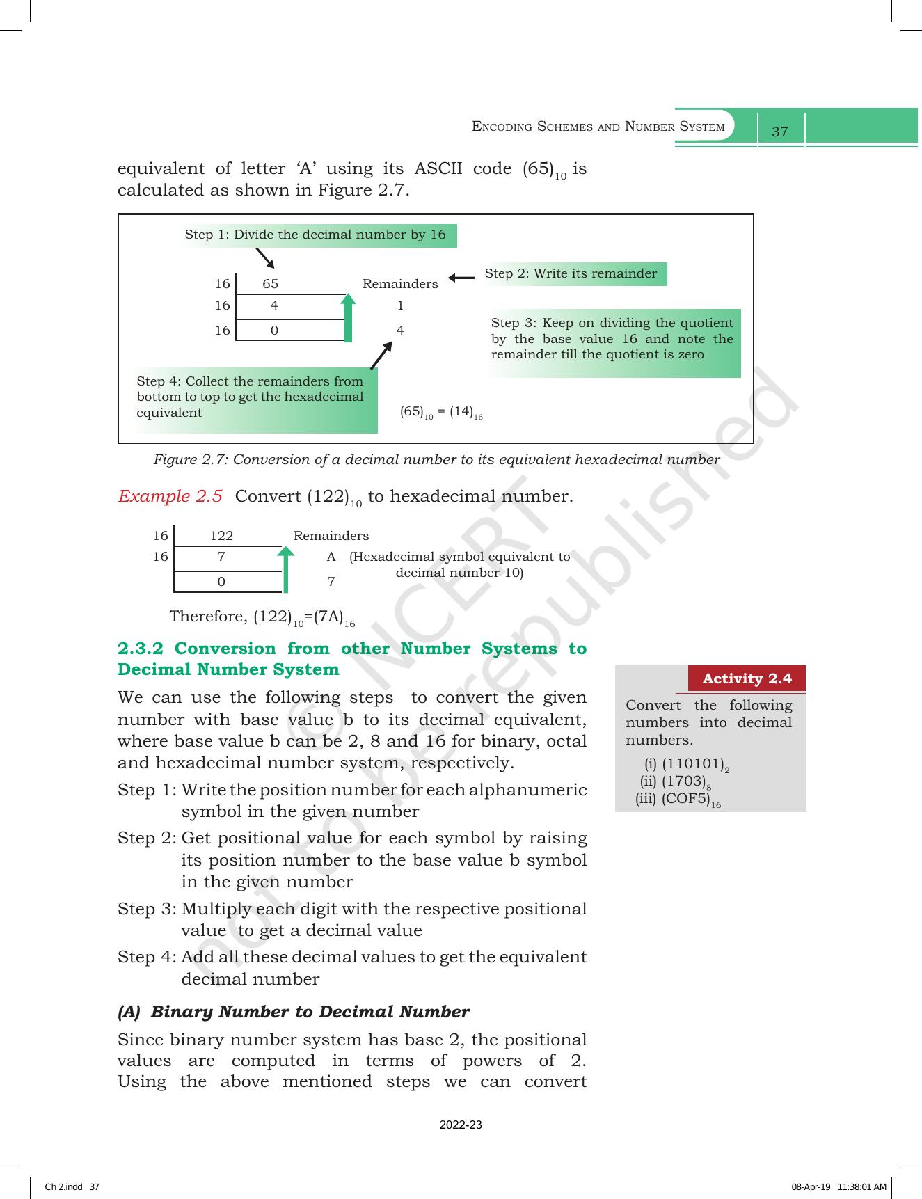 NCERT Book for Class 11 Computer Science Chapter 2 Encoding Schemes and Number System - Page 11