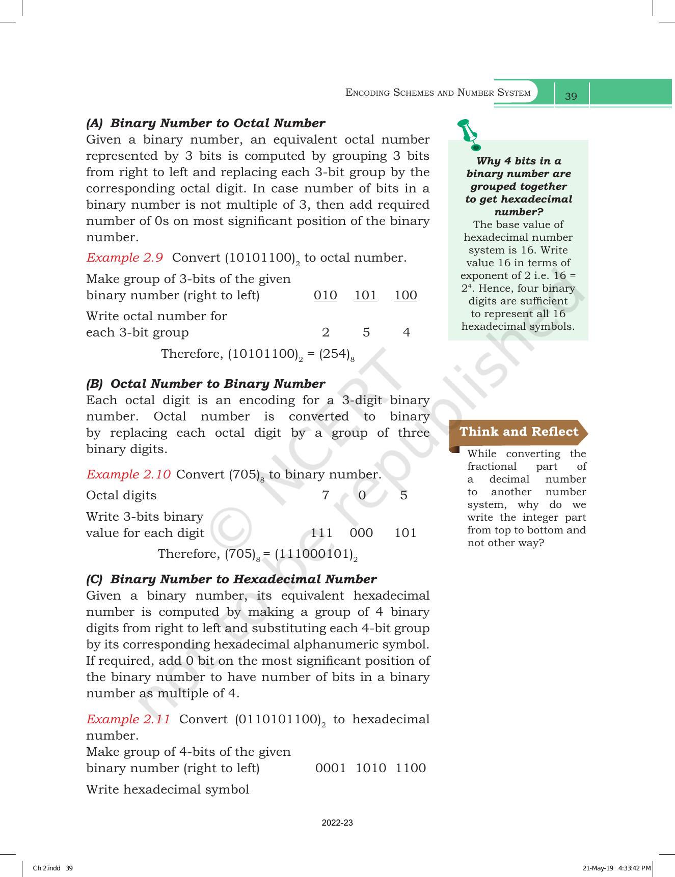 NCERT Book for Class 11 Computer Science Chapter 2 Encoding Schemes and Number System - Page 13