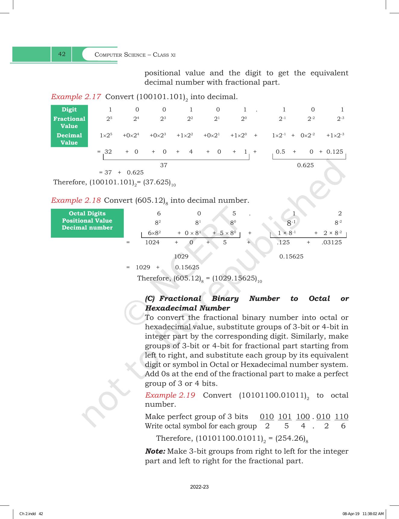 NCERT Book for Class 11 Computer Science Chapter 2 Encoding Schemes and Number System - Page 16