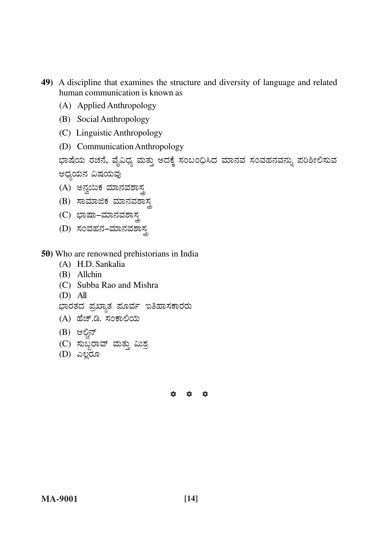 Mysore University PG Entrance Exam 2022: Anthropology Question Paper - Page 14
