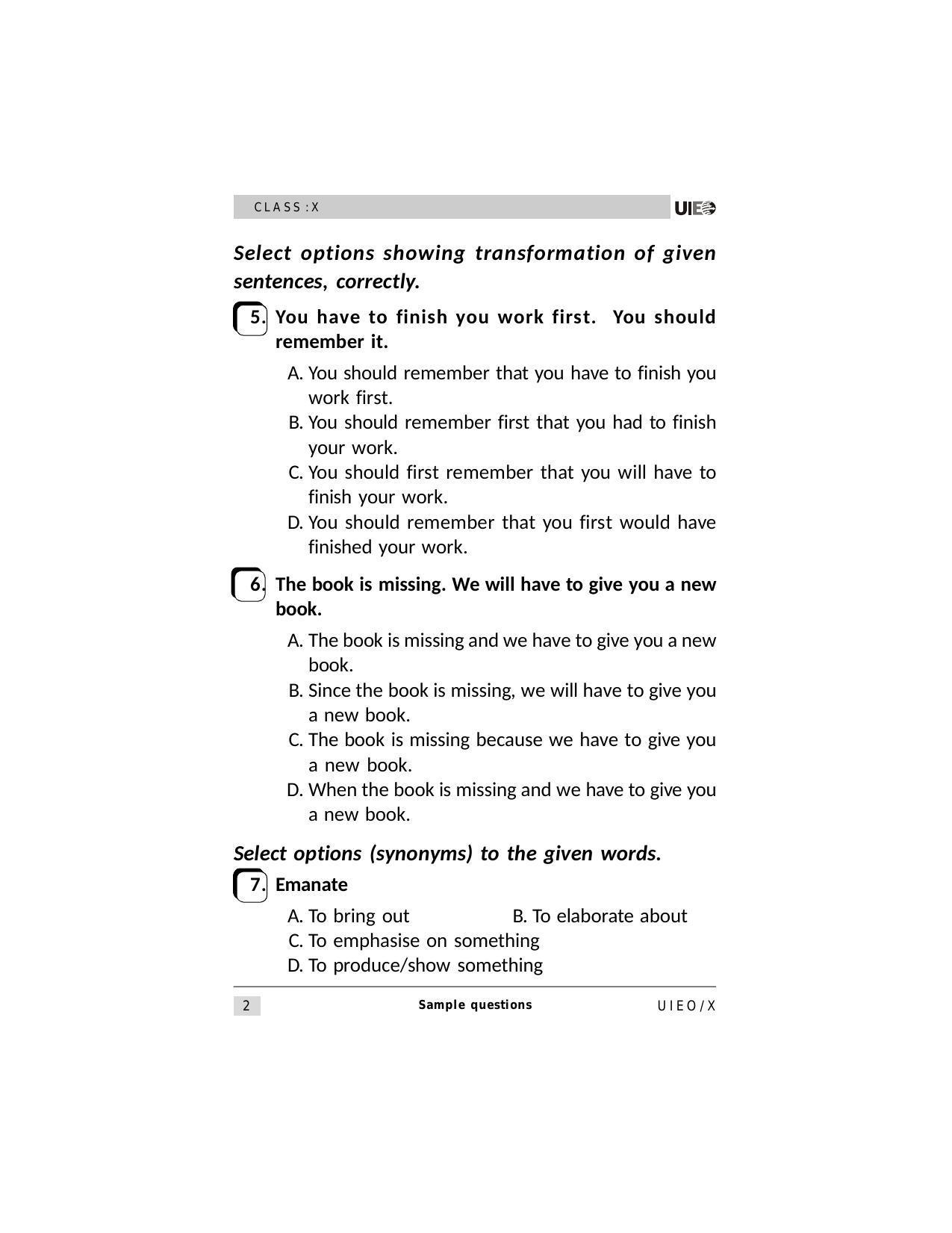 UIEO Sample Paper for Class 10 - Page 2
