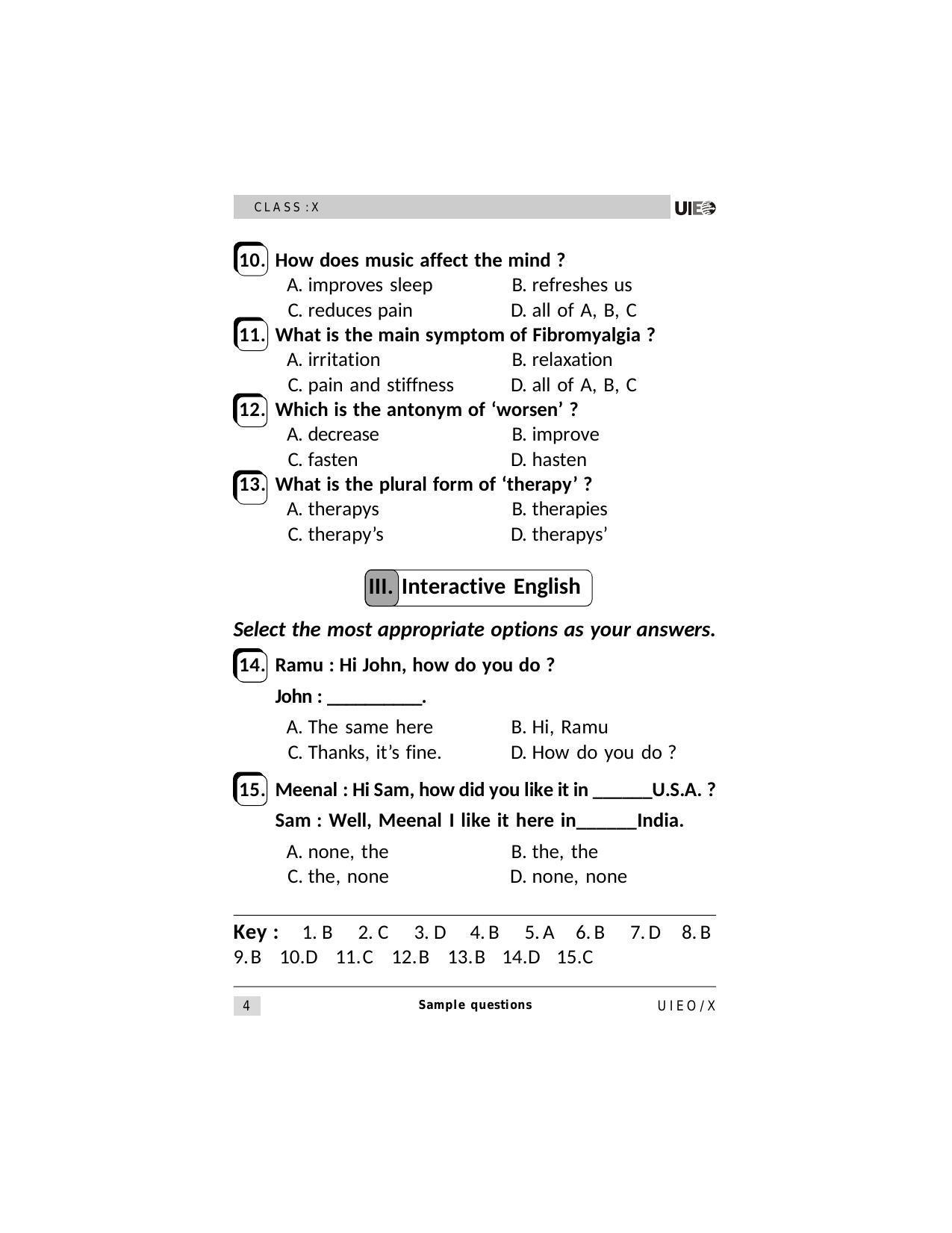 UIEO Sample Paper for Class 10 - Page 4