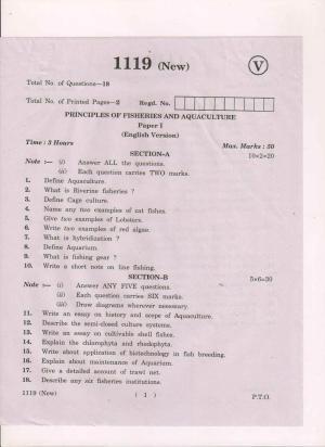 AP Inter 1st Year Principals of Fisheries and Aquaculture-I (New) March-2019-Vocational Question Paper