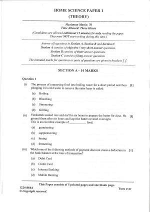 ISC Class 12 Home Science 2024 Question Paper