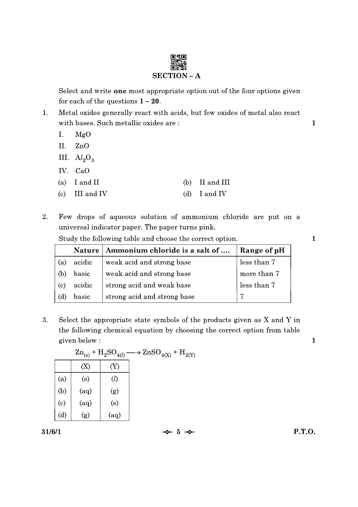 CBSE Class 10 31-6-1 Science 2023 Question Paper - Page 5