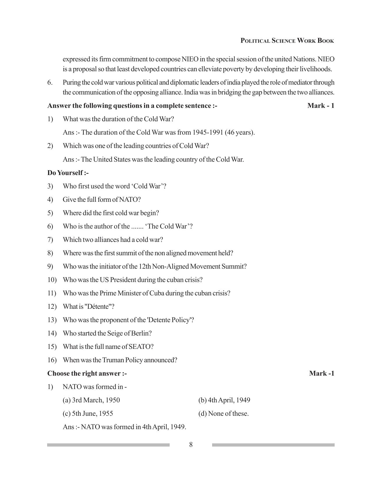 Tripura Board Class 12 Political Science English Workbooks - Page 8