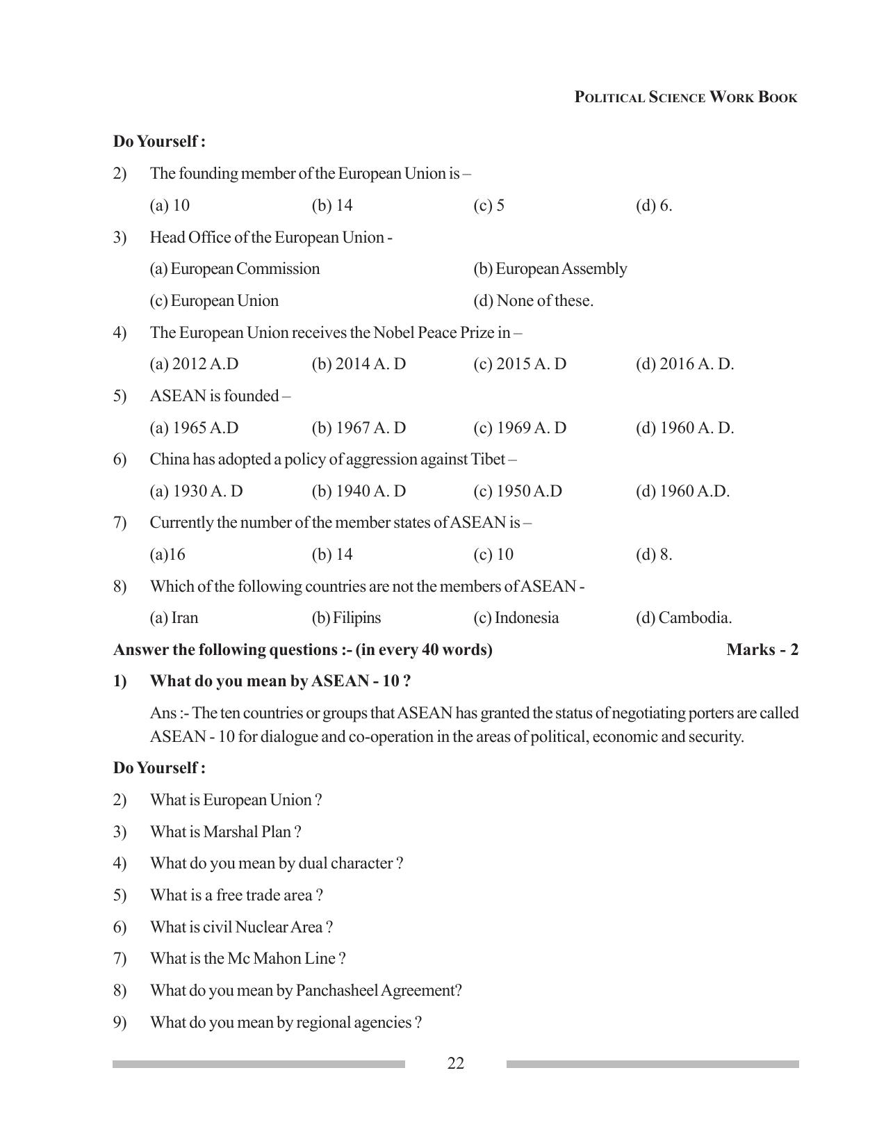 Tripura Board Class 12 Political Science English Workbooks - Page 22
