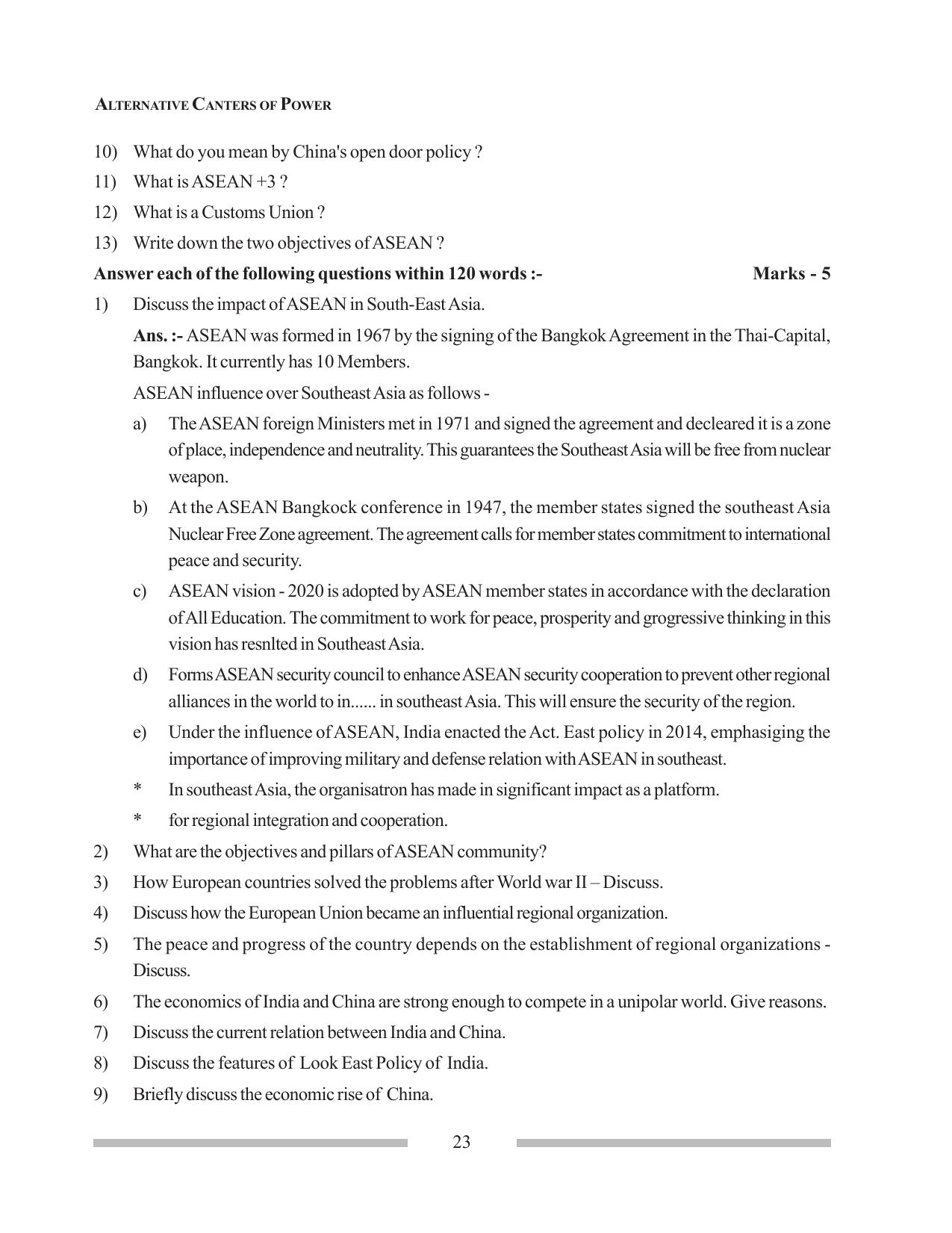 Tripura Board Class 12 Political Science English Workbooks - Page 23