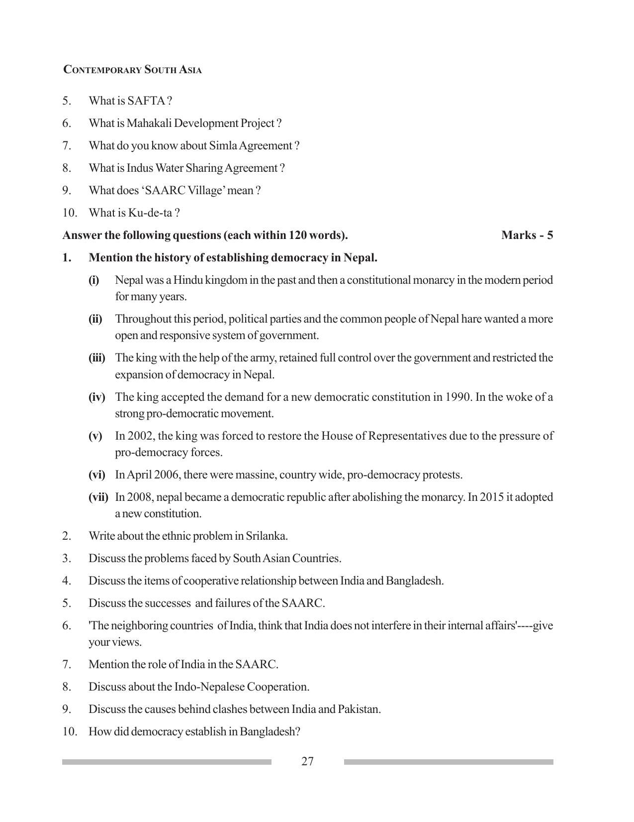 Tripura Board Class 12 Political Science English Workbooks - Page 27