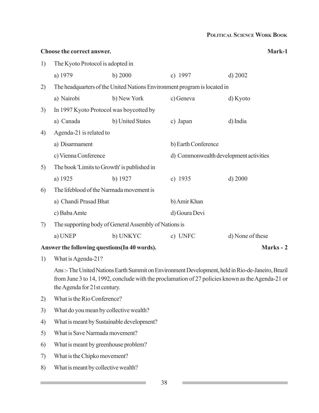 Tripura Board Class 12 Political Science English Workbooks - Page 38