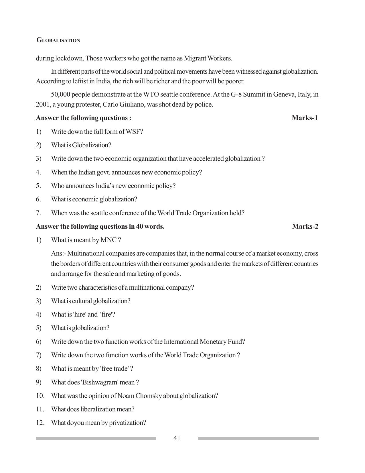 Tripura Board Class 12 Political Science English Workbooks - Page 41