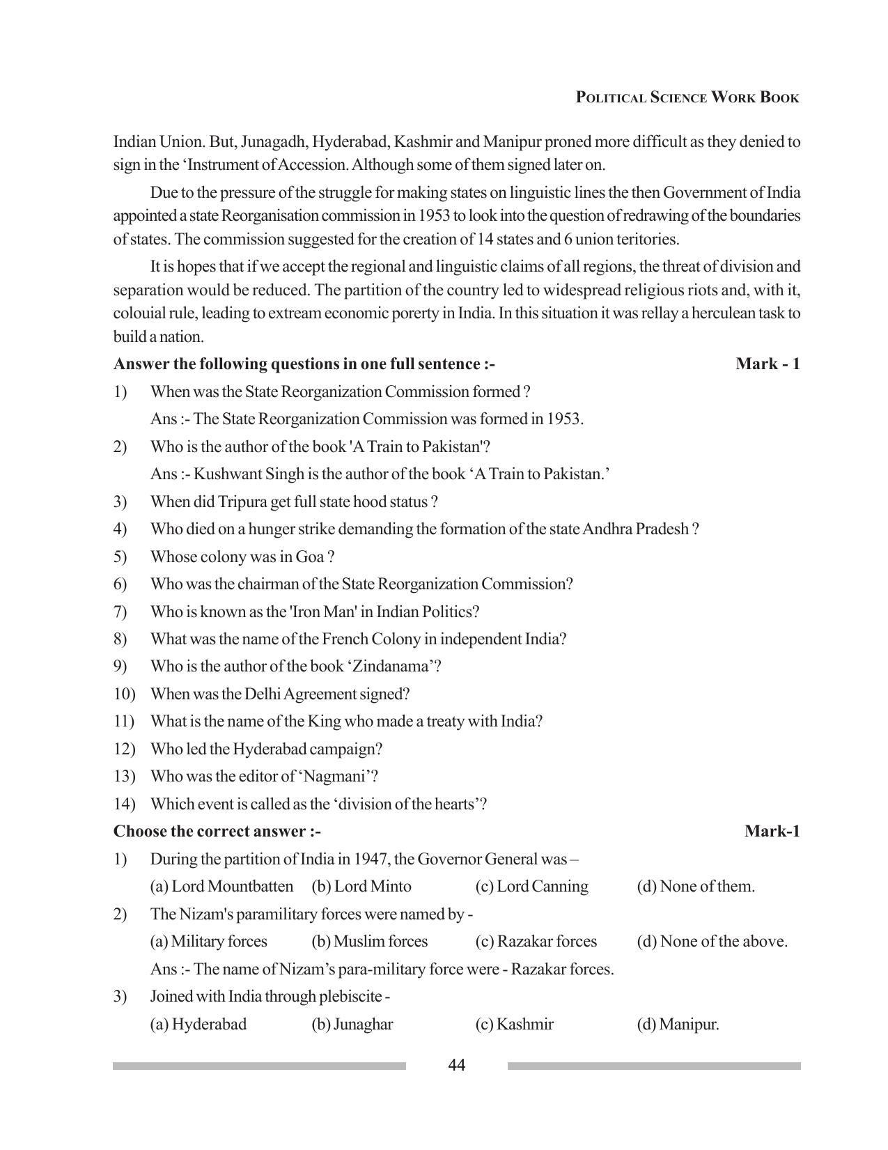 Tripura Board Class 12 Political Science English Workbooks - Page 44