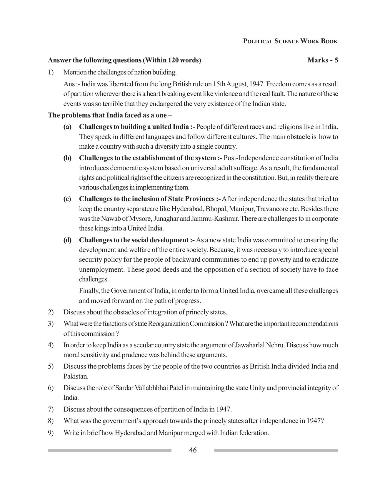 Tripura Board Class 12 Political Science English Workbooks - Page 46