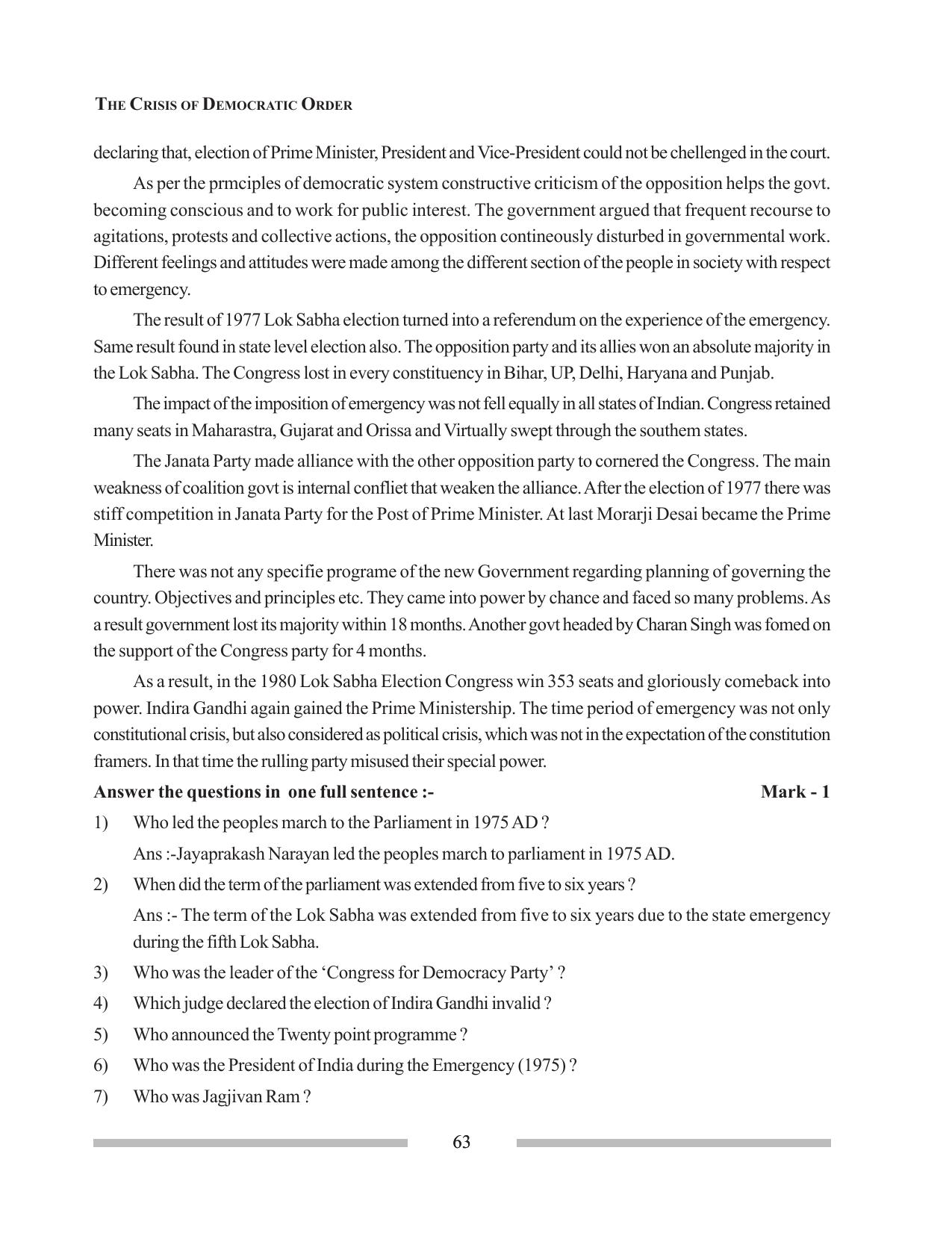 Tripura Board Class 12 Political Science English Workbooks - Page 63