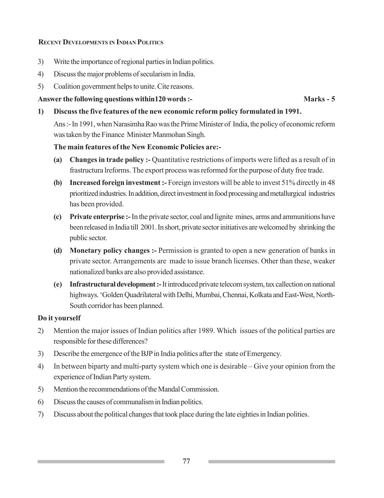 Tripura Board Class 12 Political Science English Workbooks - Page 77
