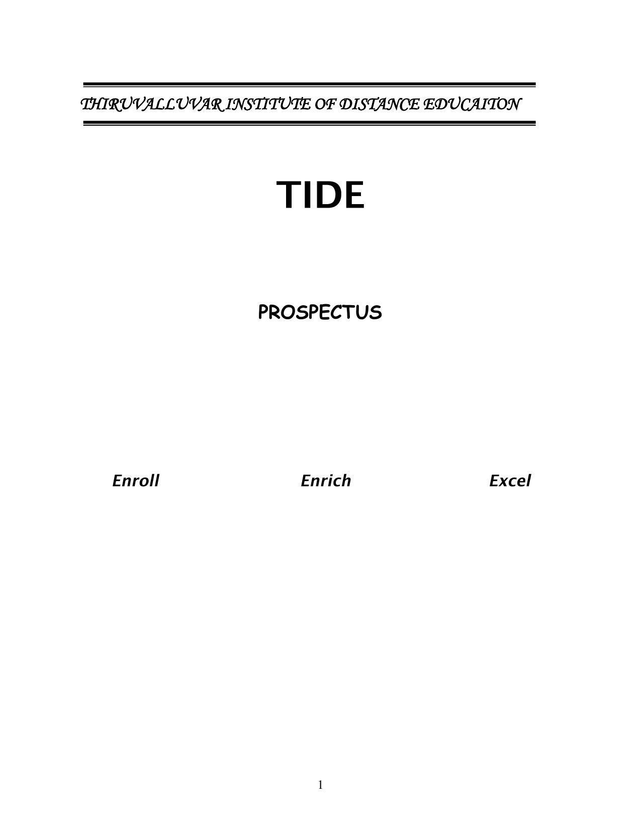 Thiruvalluvar University, Vellore Tide Prospectus 2021-22 - Page 1