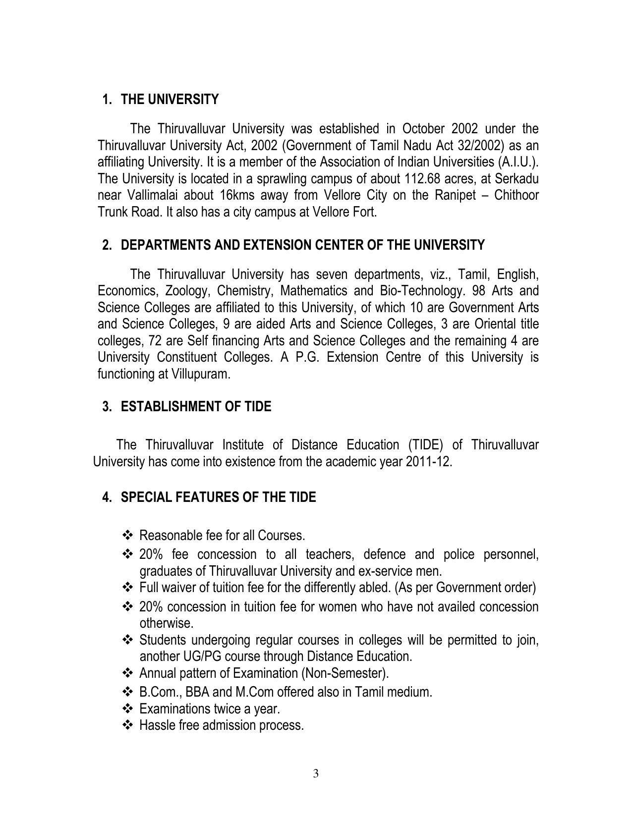 Thiruvalluvar University, Vellore Tide Prospectus 2021-22 - Page 3