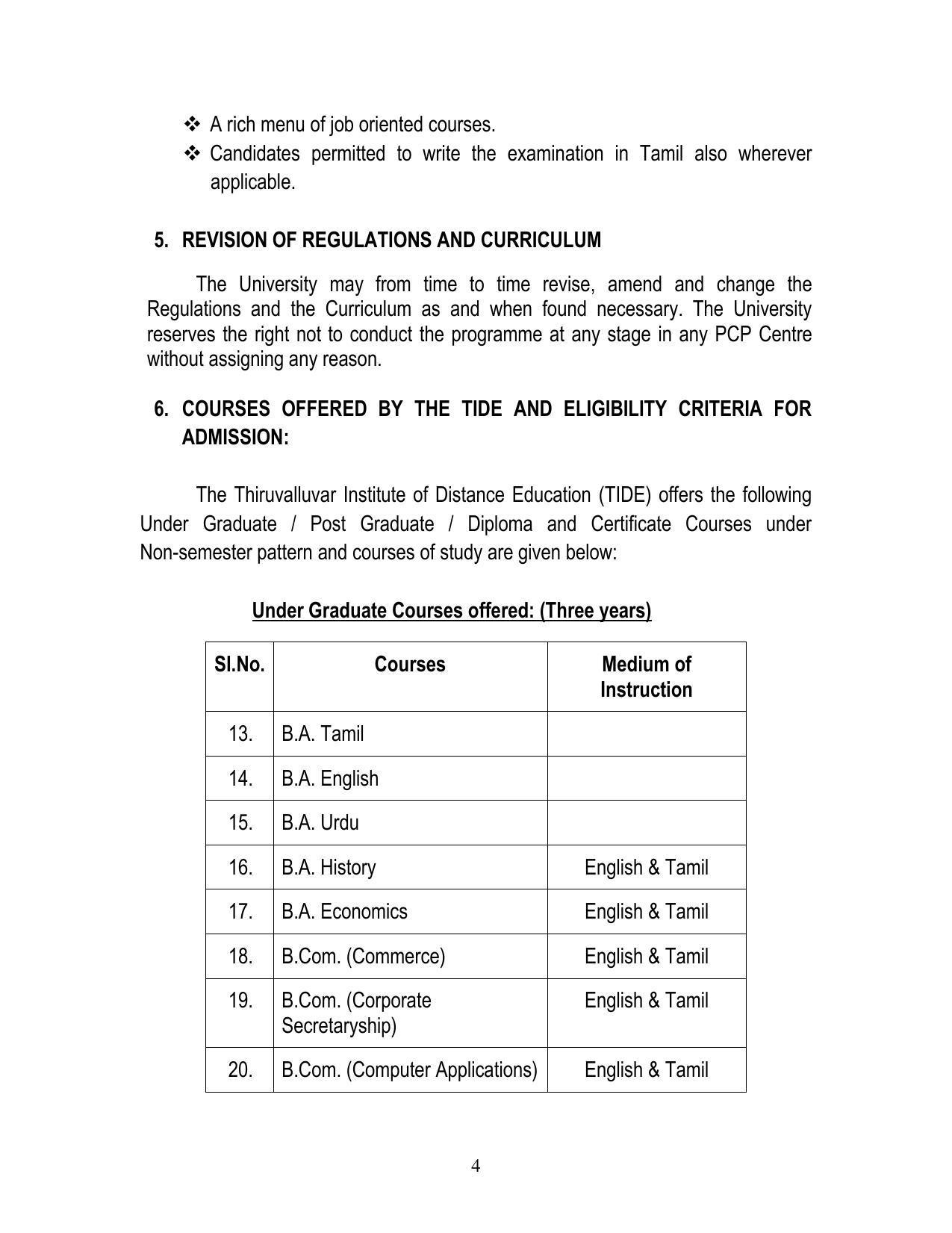 Thiruvalluvar University, Vellore Tide Prospectus 2021-22 - Page 4